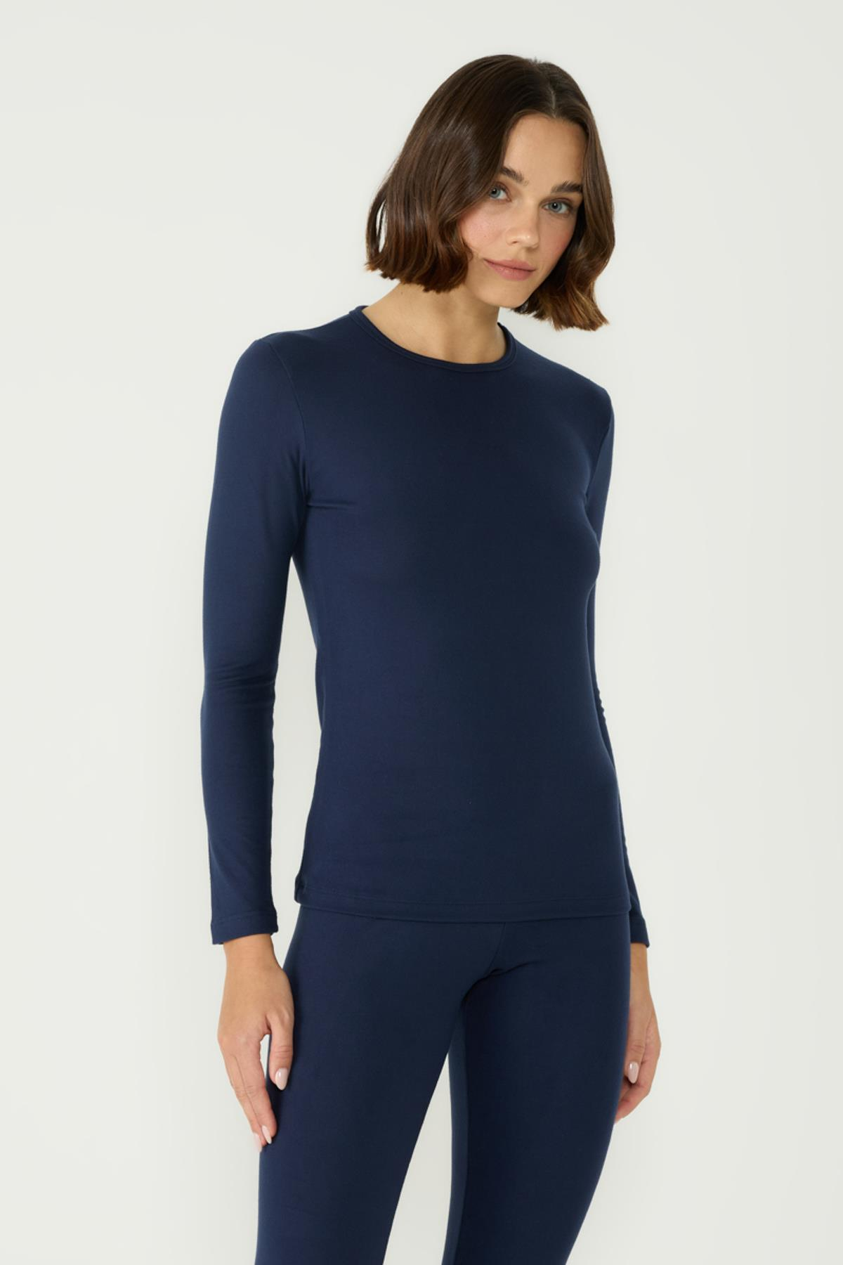 Kadın Uzun Kol Bisiklet Yaka Termal Takım 405152 Lacivert