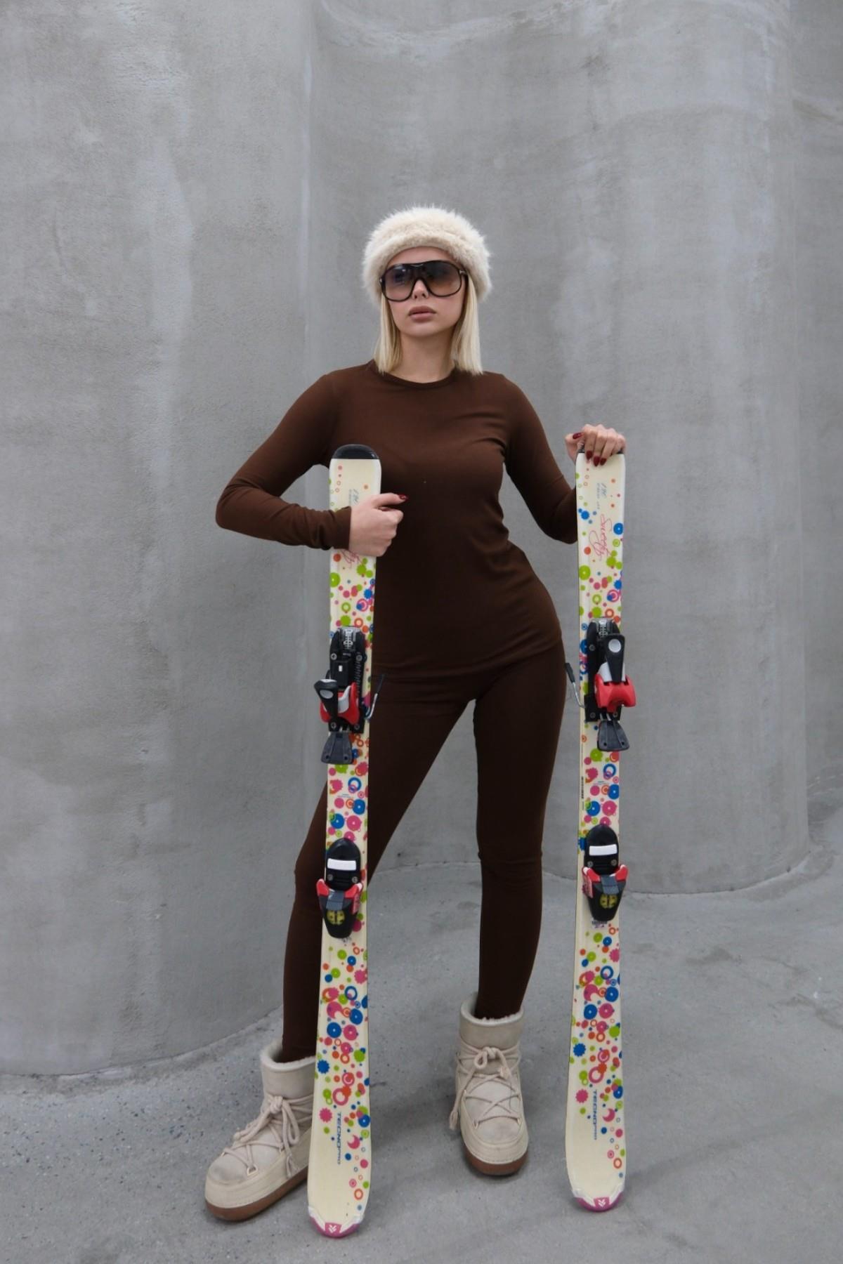 Kadın Uzun Kol Bisiklet Yaka Termal Takım 405152 / 409003 Kahverengi