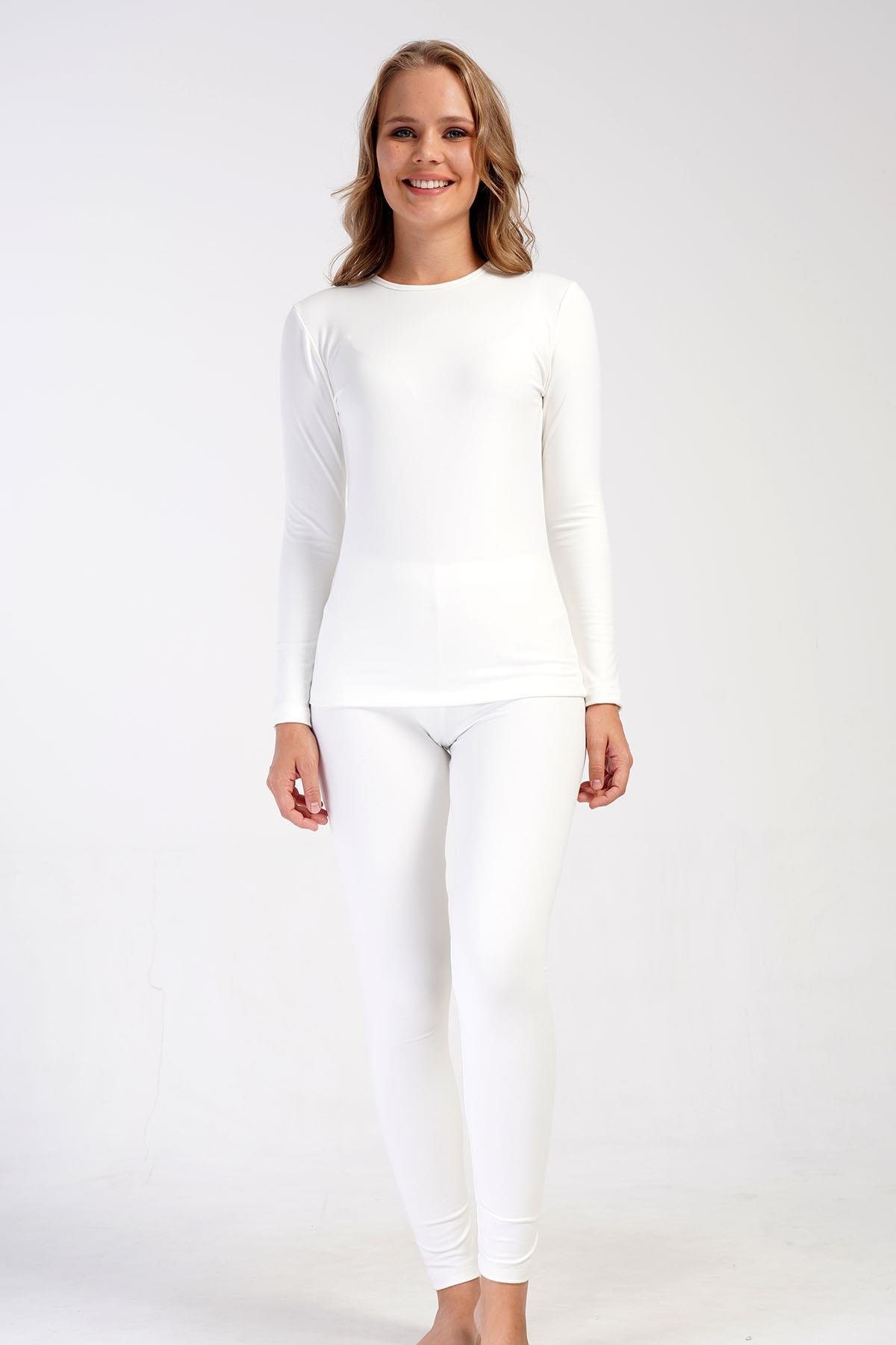 Kadın Uzun Kol Bisiklet Yaka Termal Takım 405152 / 409003 Ekru