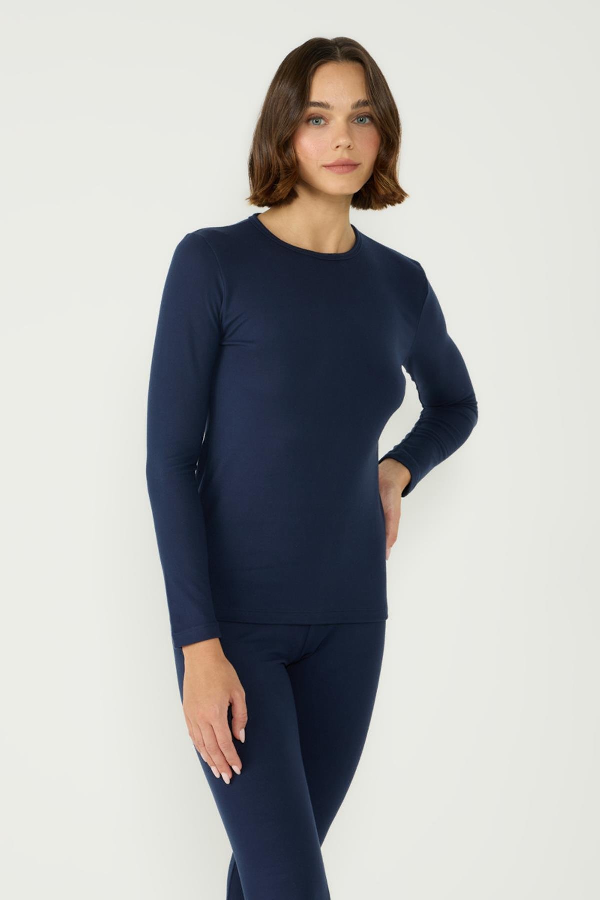 Kadın Uzun Kol Bisiklet Yaka Termal Takım 405152 Lacivert