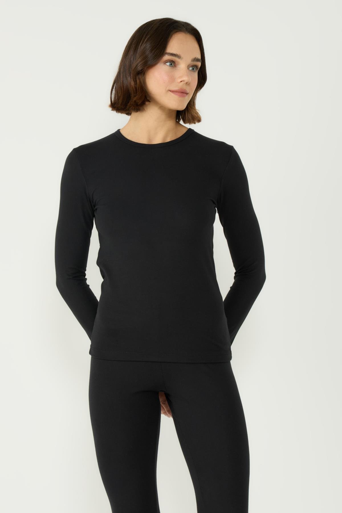 Kadın Uzun Kol Bisiklet Yaka Termal Takım 405152 Siyah