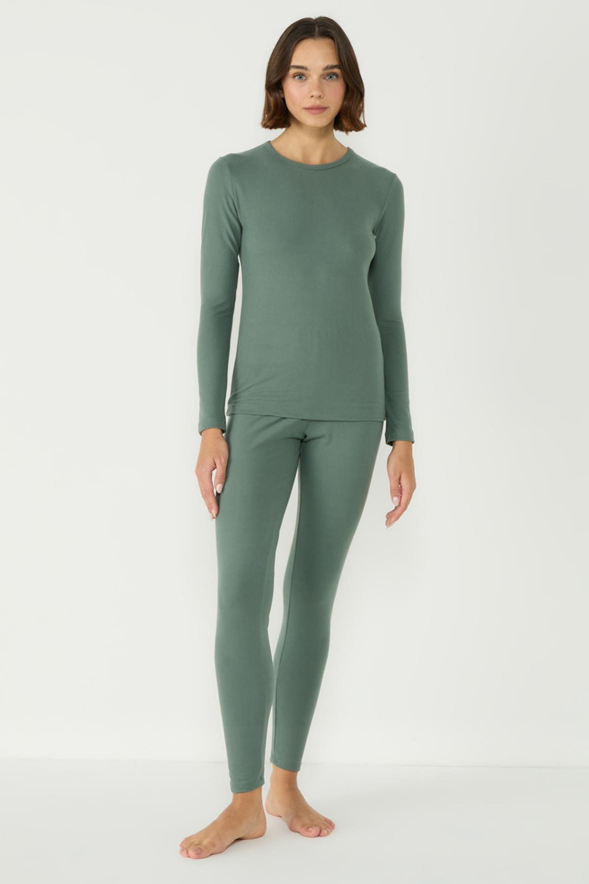 Kadın Uzun Kol Bisiklet Yaka Termal Takım 405152 Haki