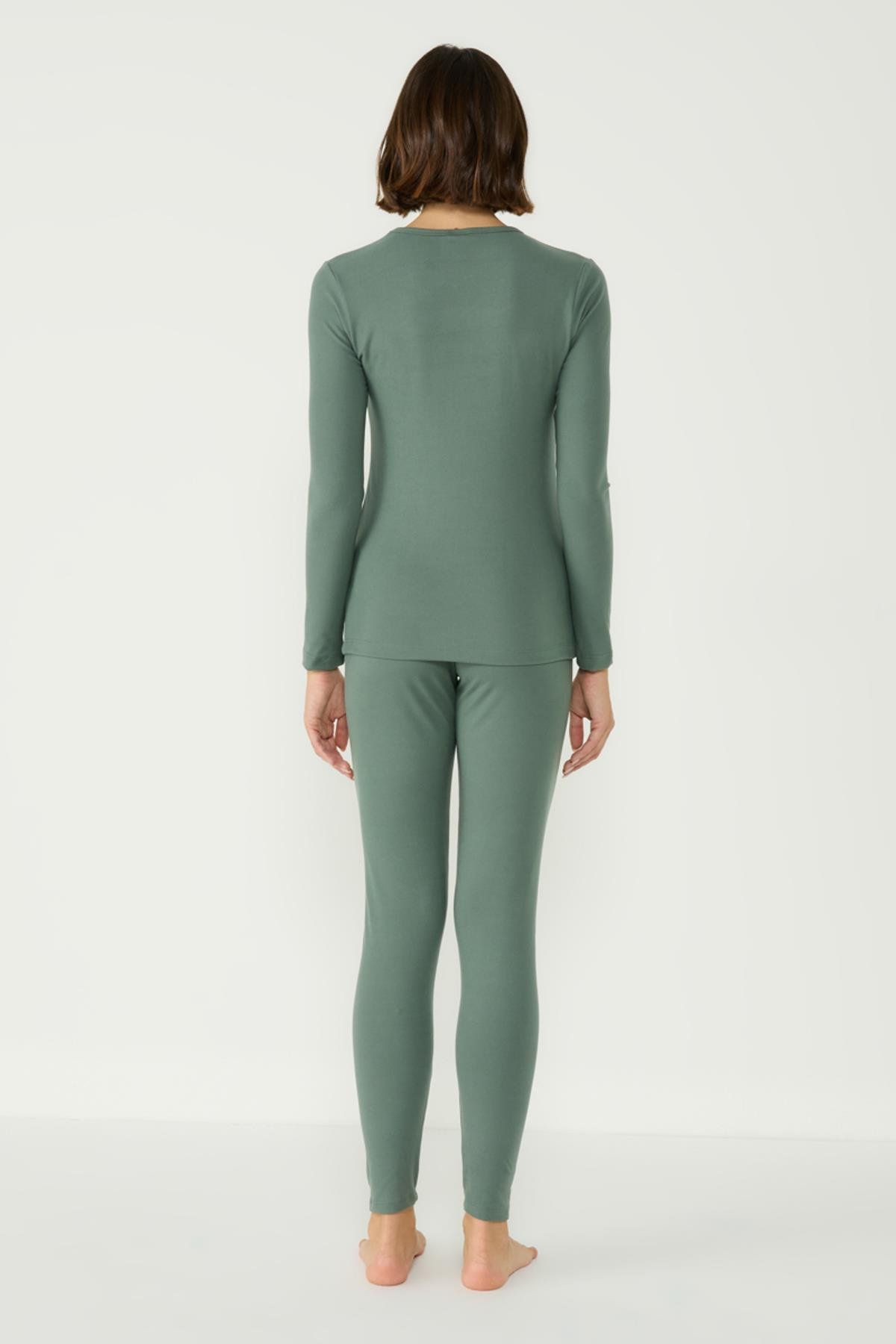 Kadın Uzun Kol Bisiklet Yaka Termal Takım 405152 Haki