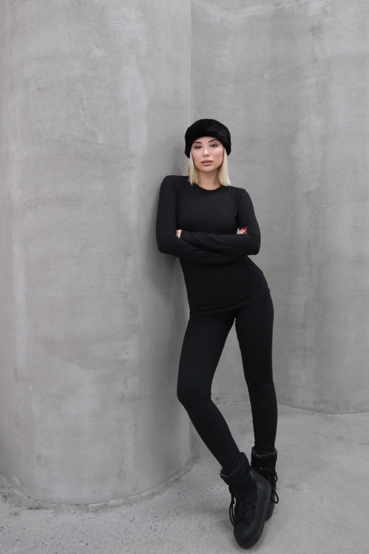 Kadın Uzun Kol Bisiklet Yaka Termal Takım 405152 Siyah