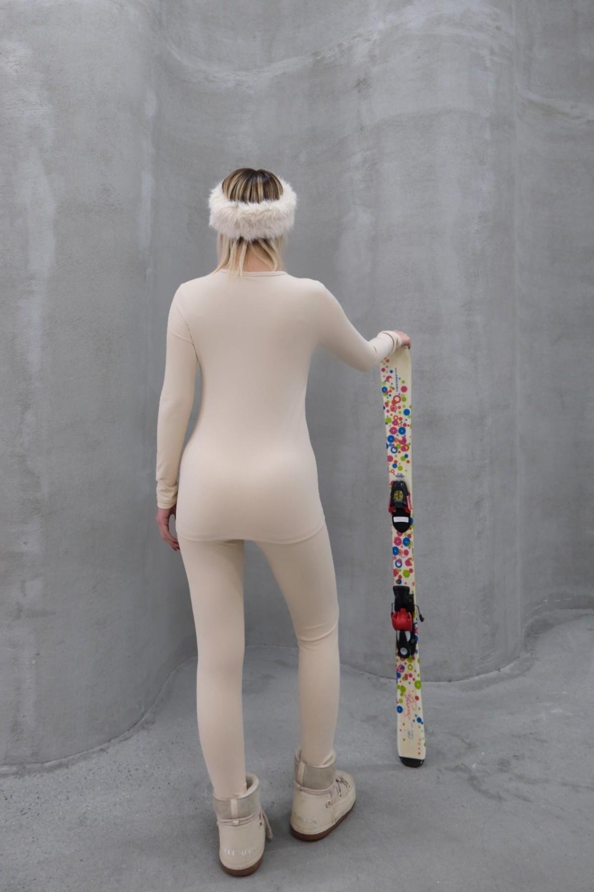 Kadın Uzun Kol Bisiklet Yaka Termal Takım 405152 / 409003 Bej