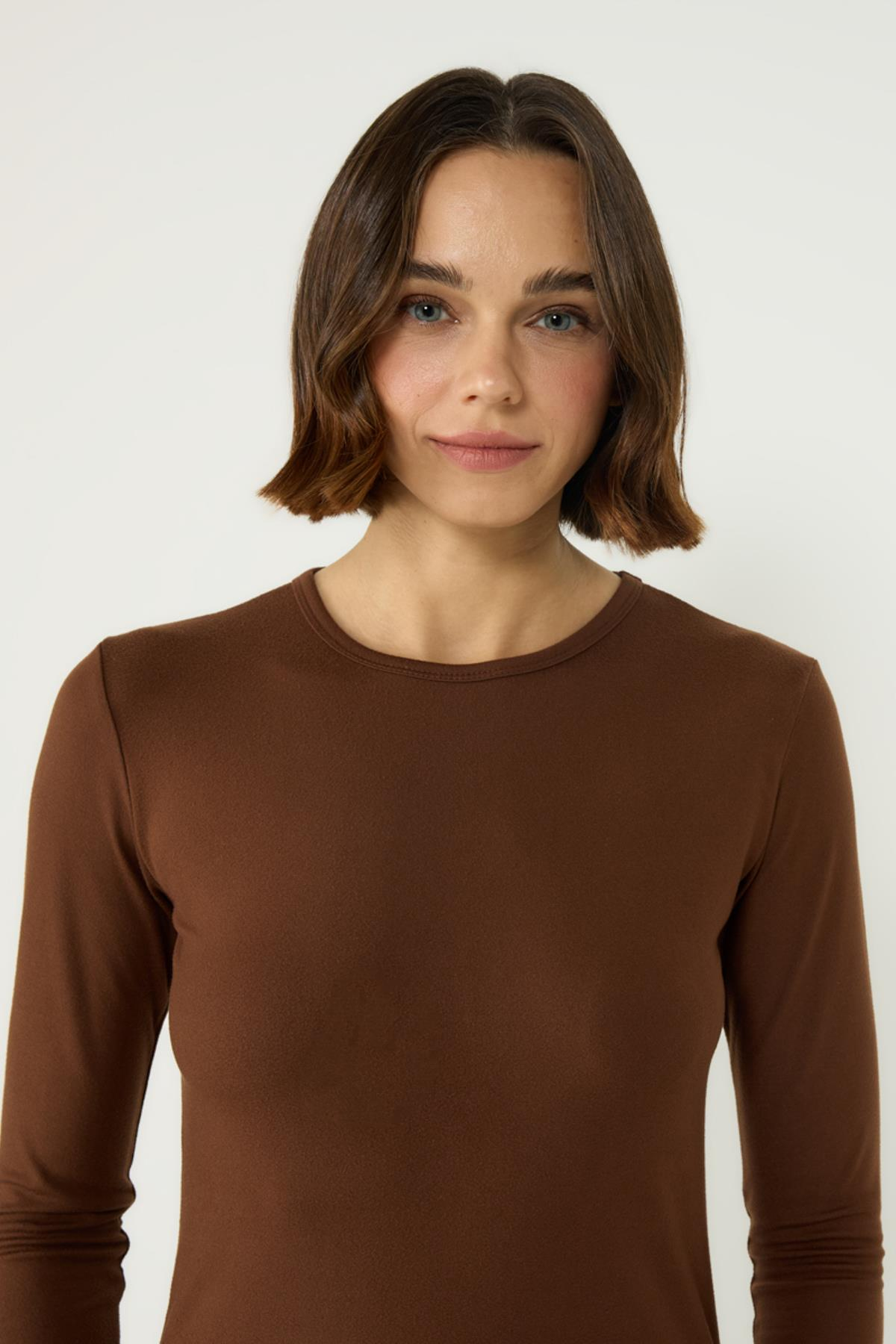 Kadın Uzun Kol Bisiklet Yaka Termal Takım 405152 Kahverengi