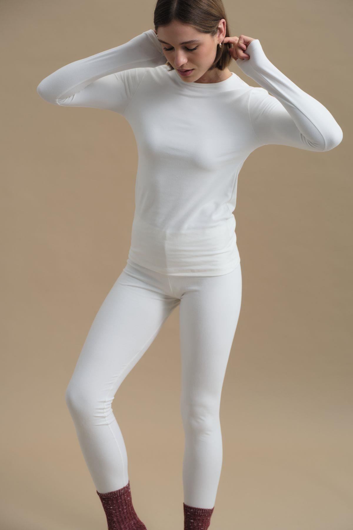 Kadın Uzun Kol Bisiklet Yaka Termal Takım 405152 / 409003 Ekru