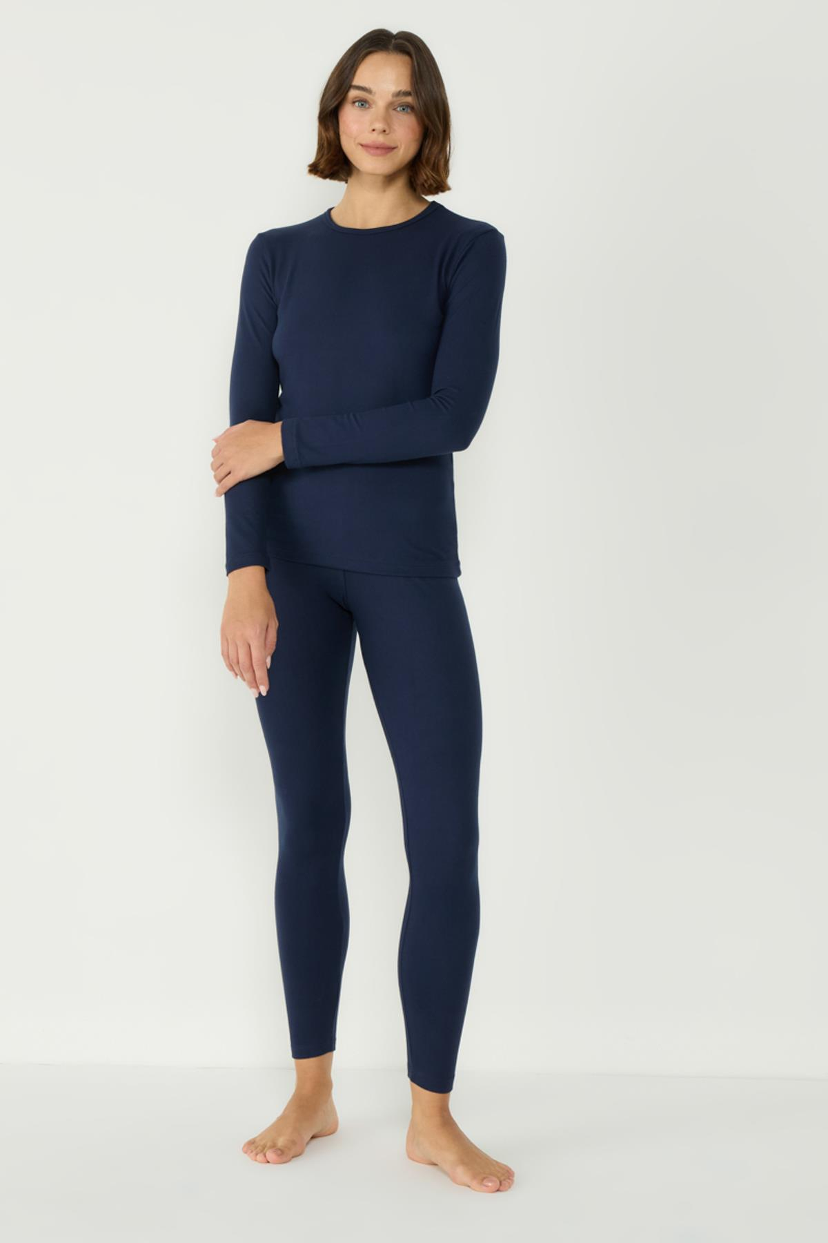 Kadın Uzun Kol Bisiklet Yaka Termal Takım 405152 Lacivert