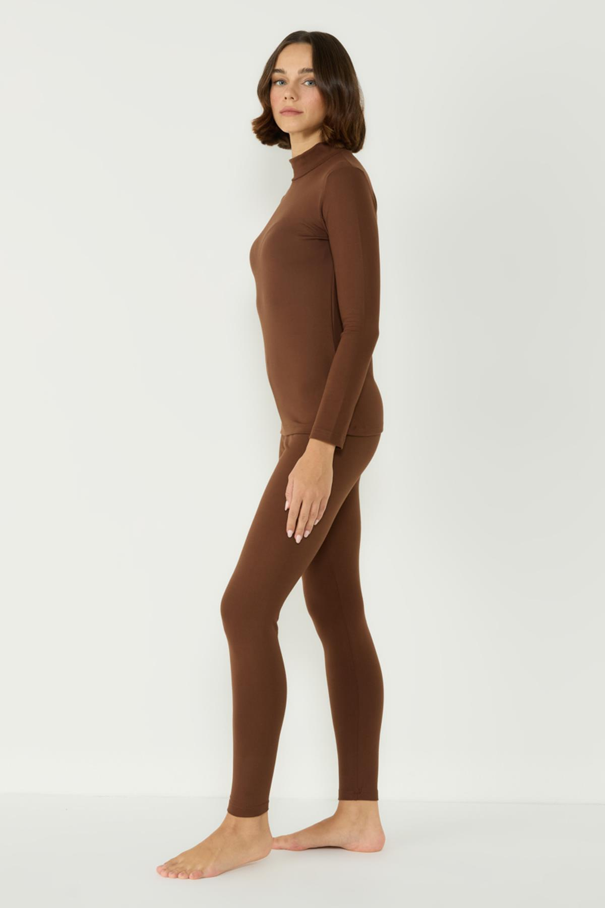 Kadın Uzun Kol Yakalı Termal Takım 405154 Kahverengi