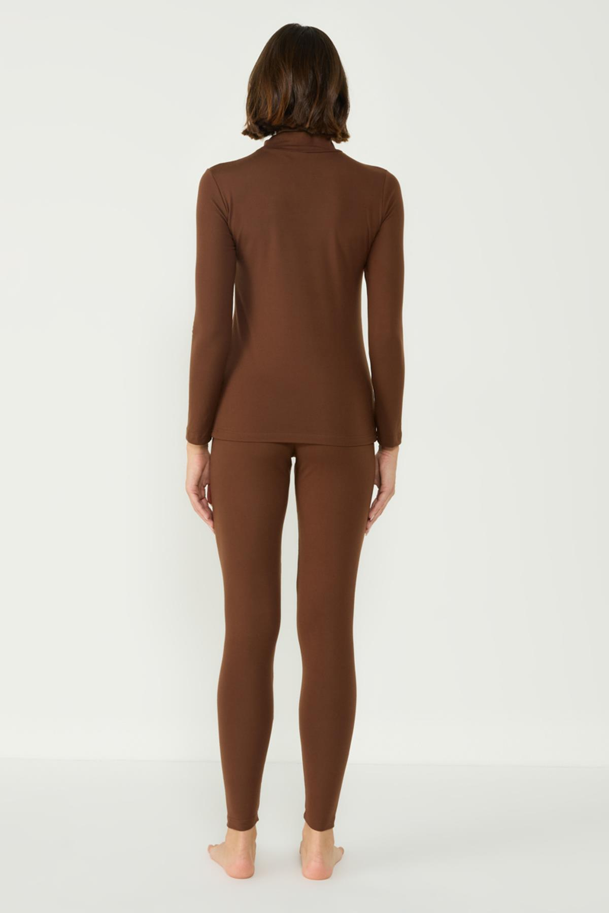 Kadın Uzun Kol Yakalı Termal Takım 405154 Kahverengi