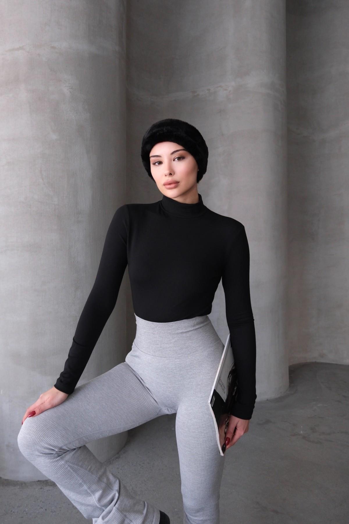 Kadın Yakalı Çıtçıtlı Termal Body 405155 / 409004 Siyah