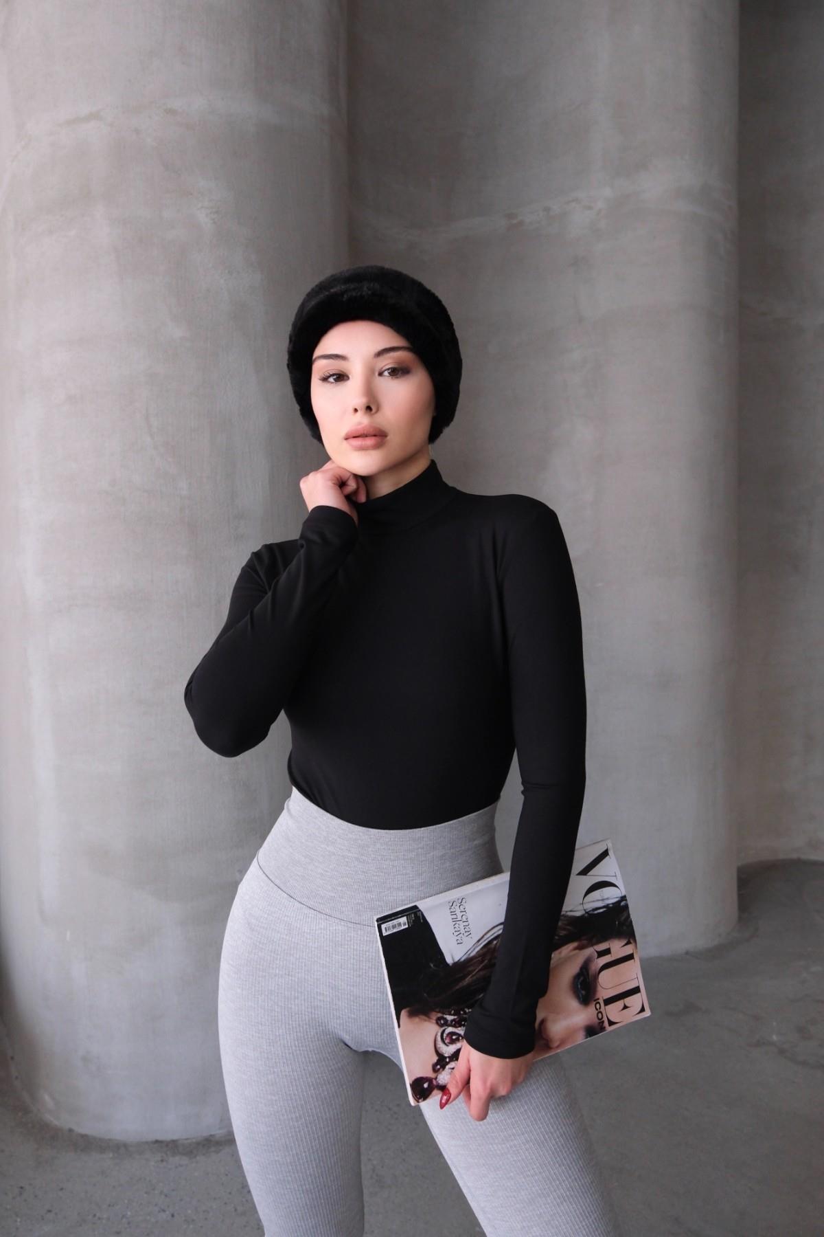 Kadın Yakalı Çıtçıtlı Termal Body 405155 / 409004 Siyah