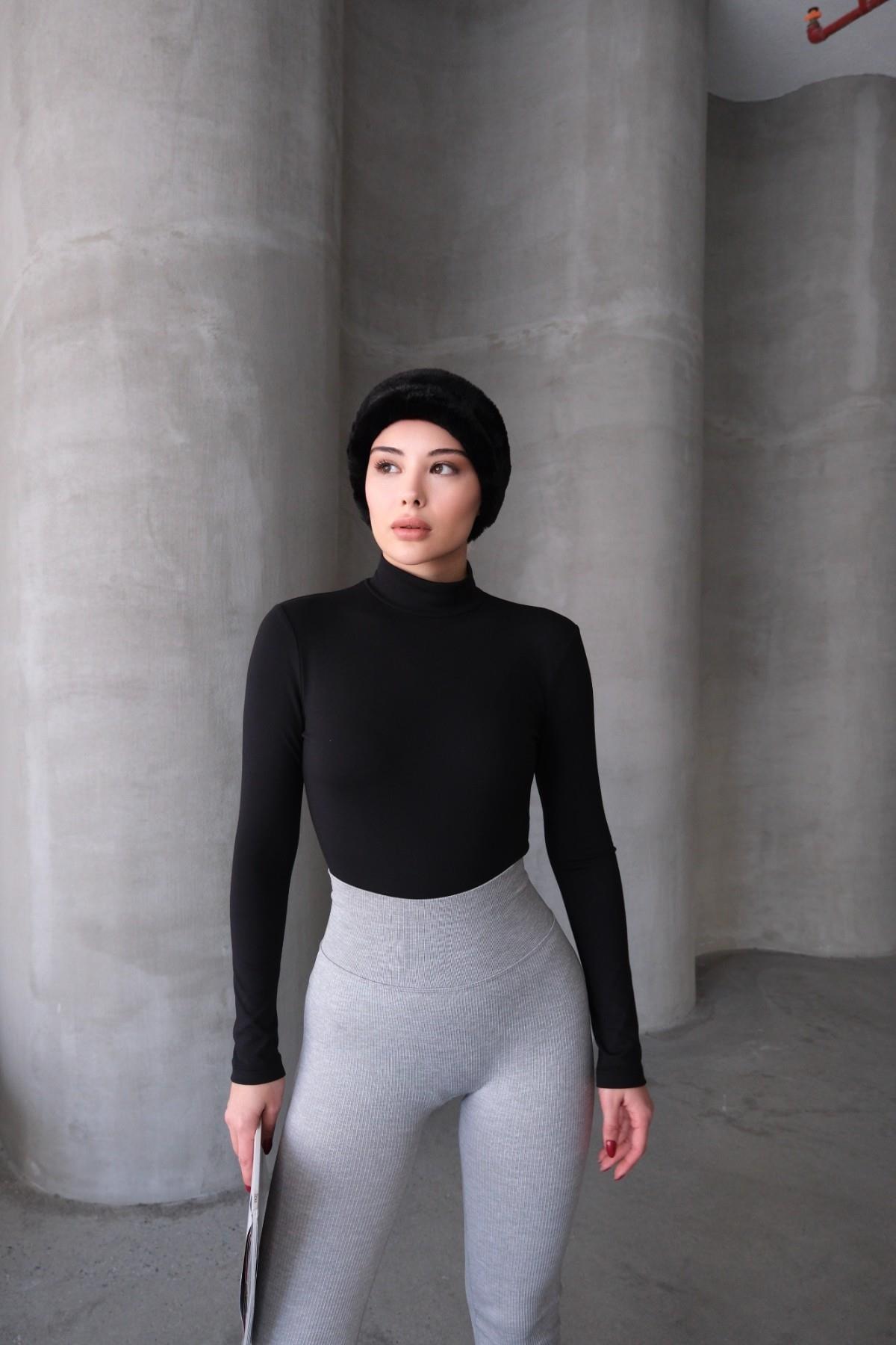 Kadın Yakalı Çıtçıtlı Termal Body 405155 / 409004 Siyah