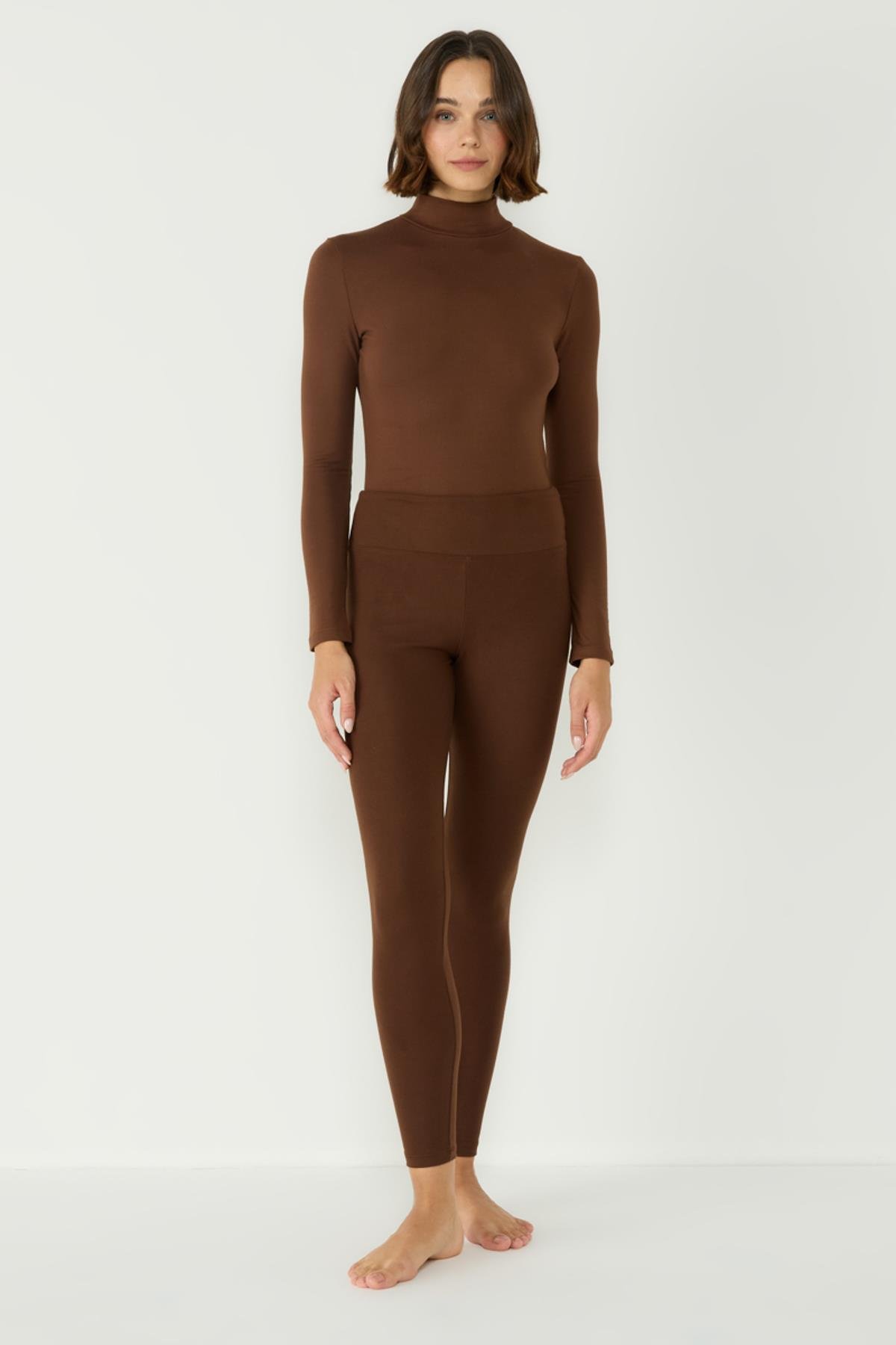 Kadın Yakalı Çıtçıtlı Termal Tulum 405155 Kahverengi