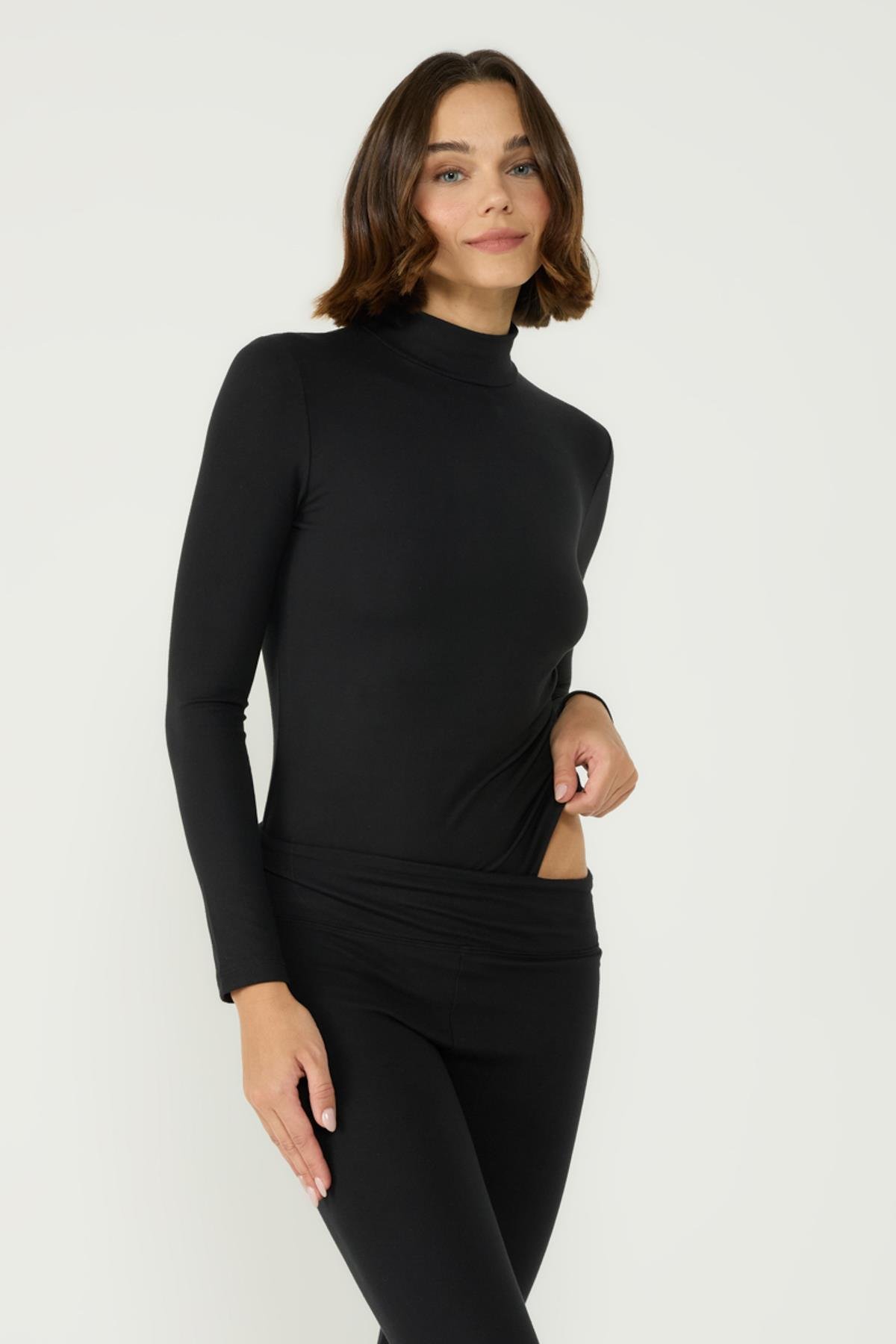 Kadın Yakalı Çıtçıtlı Termal Tulum 405155 Siyah