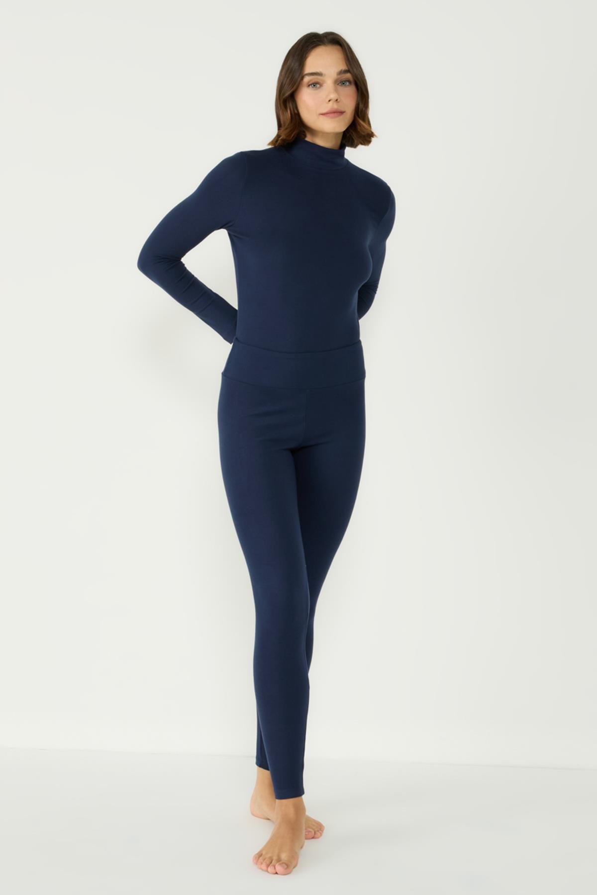 Kadın Yakalı Çıtçıtlı Termal Tulum 405155 Lacivert