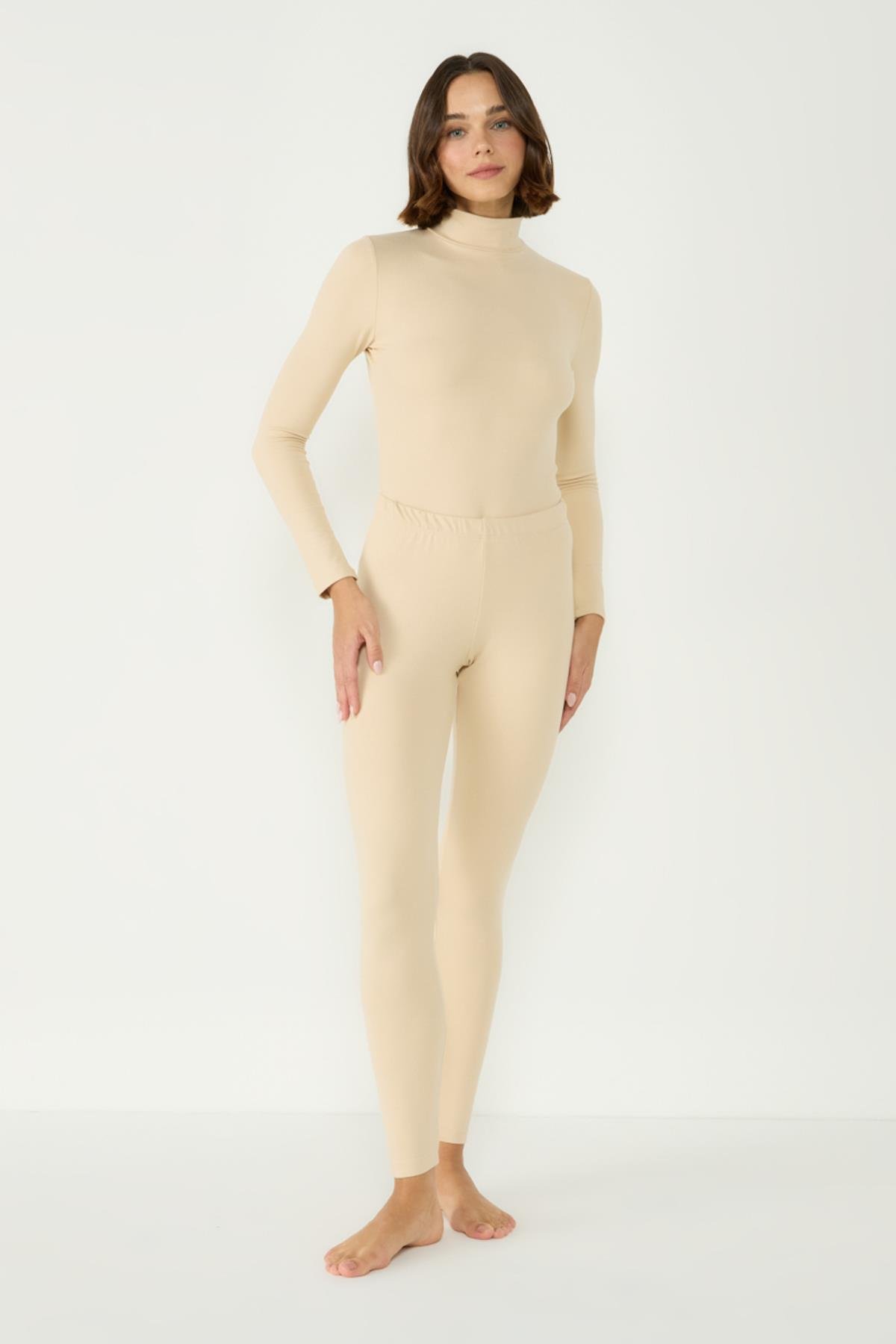 Kadın Yakalı Çıtçıtlı Termal Tulum 405155 Bej