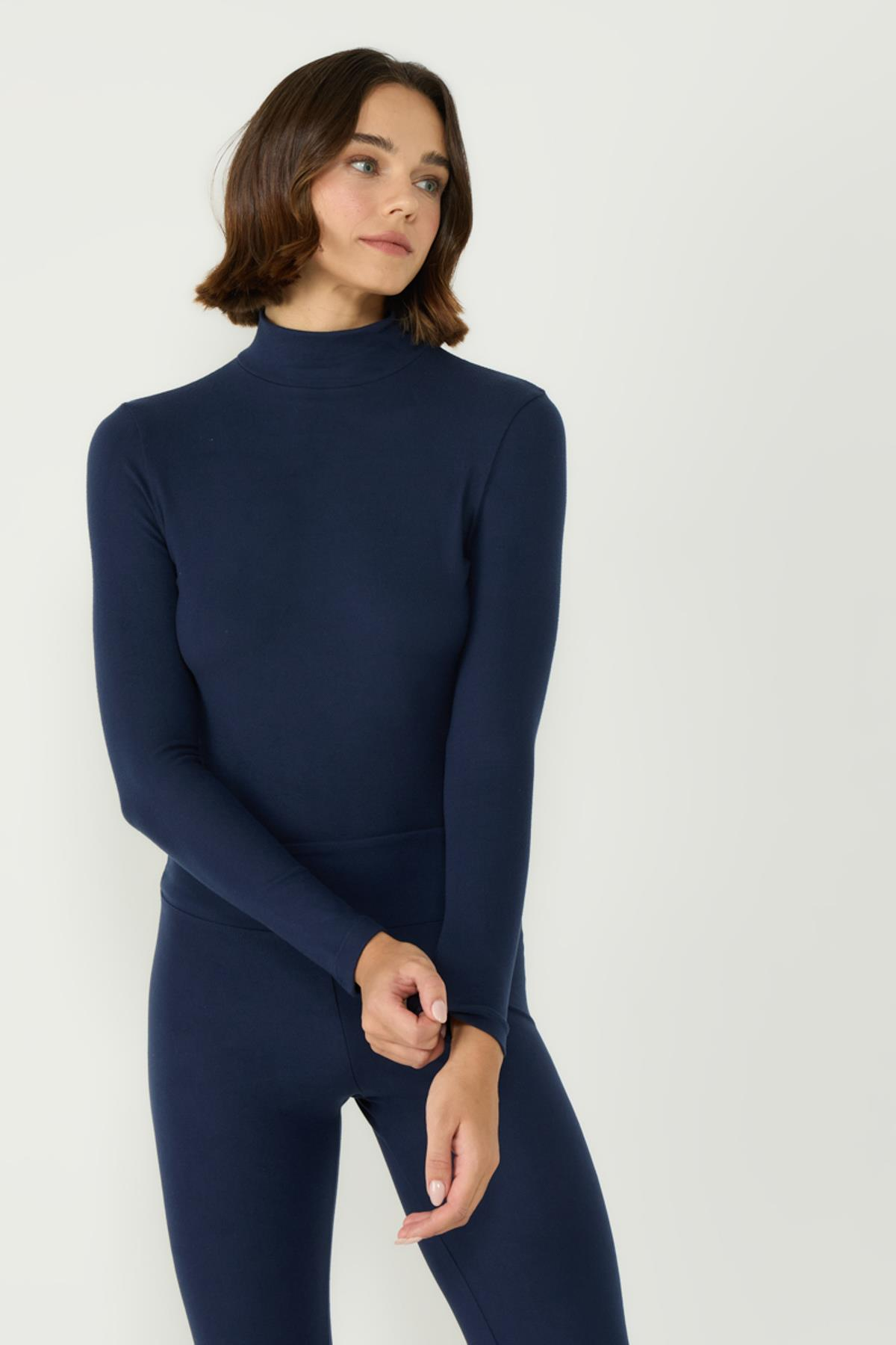 Kadın Yakalı Çıtçıtlı Termal Tulum 405155 Lacivert