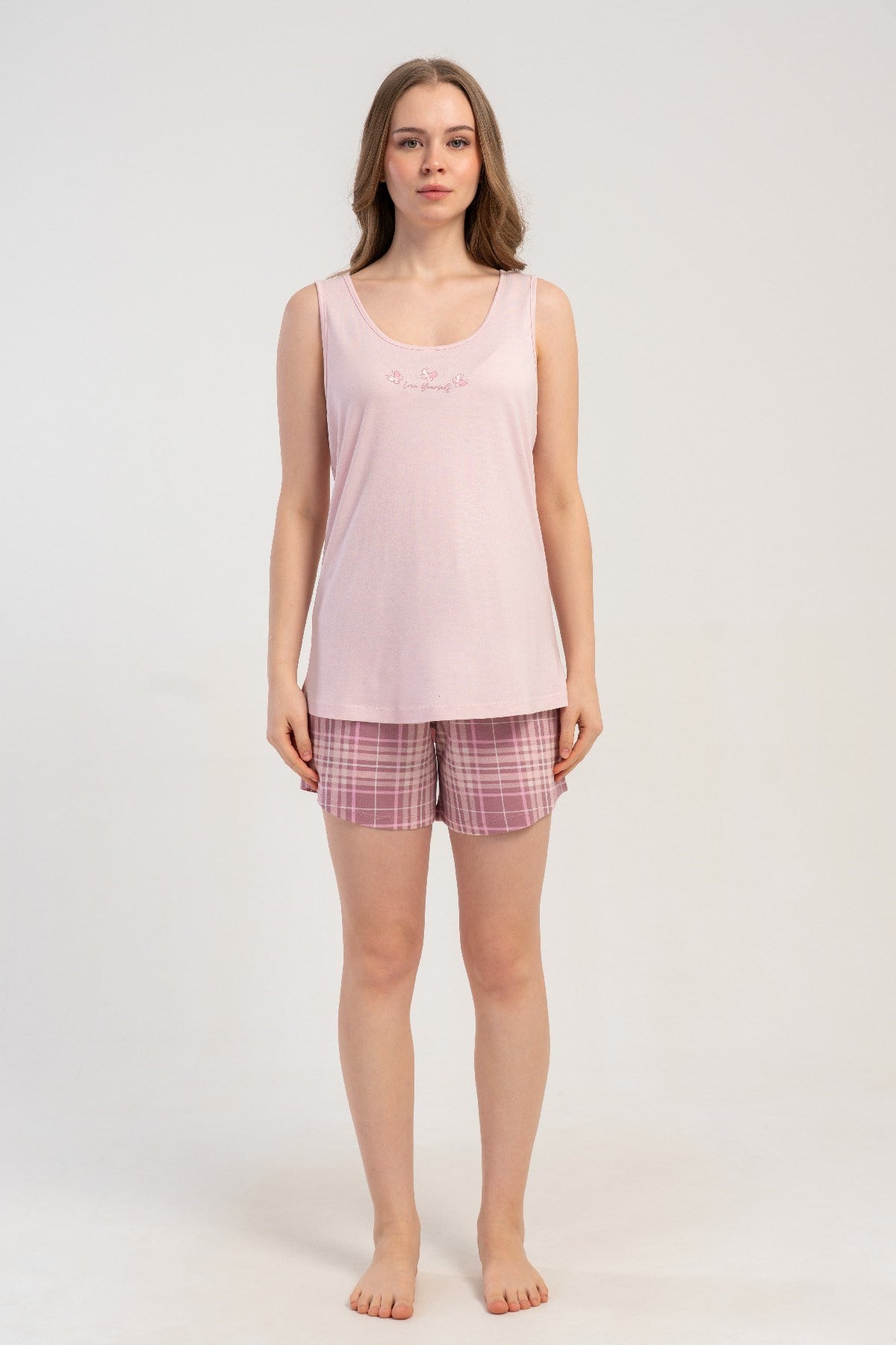 Kalın Askılı Şortlu Pijama Takımı Pembe-512199