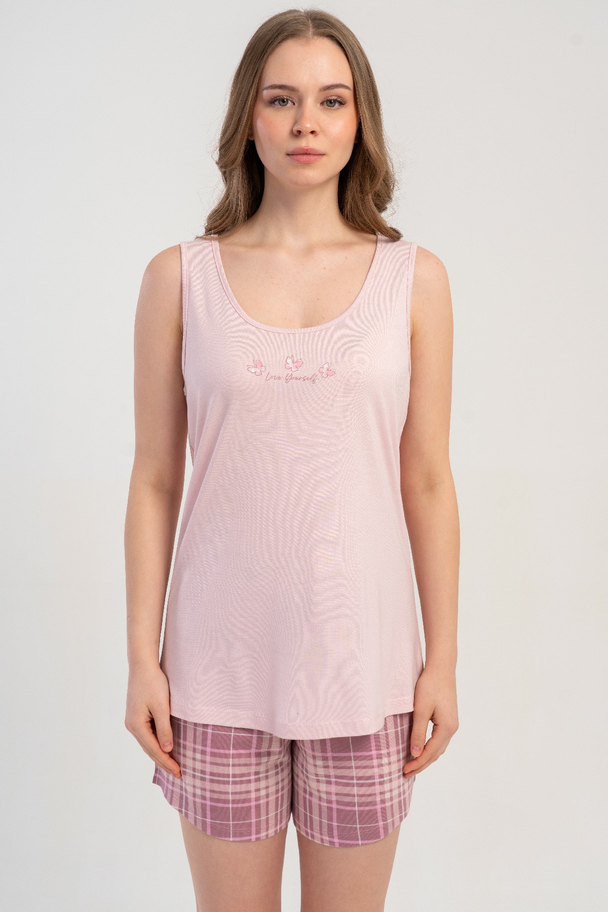 Kalın Askılı Şortlu Pijama Takımı Pembe-512199