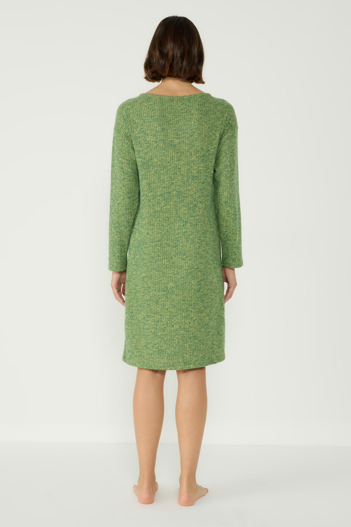 Kaşkorse Kayık Yaka Düşük Omuz Uzun Kol Cepli Elbise 405047 Haki