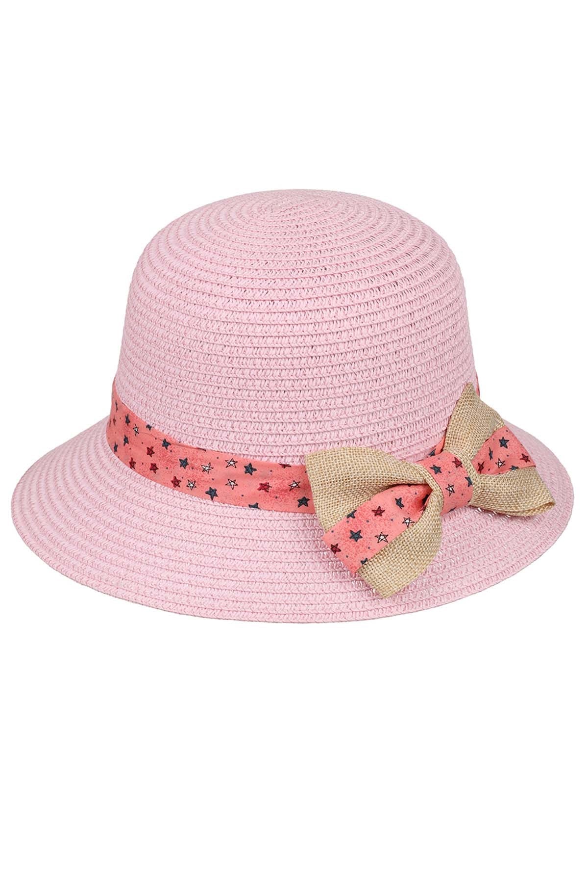 Kitti Y9710-1 Hasır Kız Çocuk Şapka 6-12 Yaş Açık Pembe