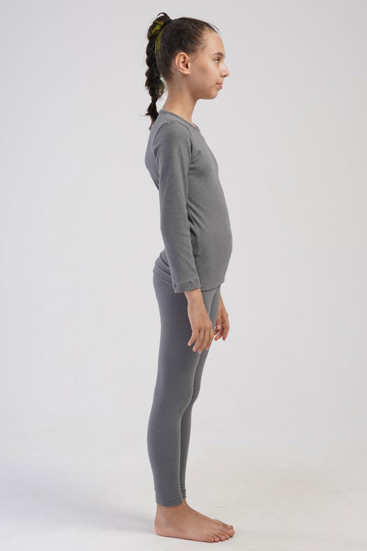 Kız Çocuk Uzun Kol Bisiklet Yaka Termal Takım 405161 Füme