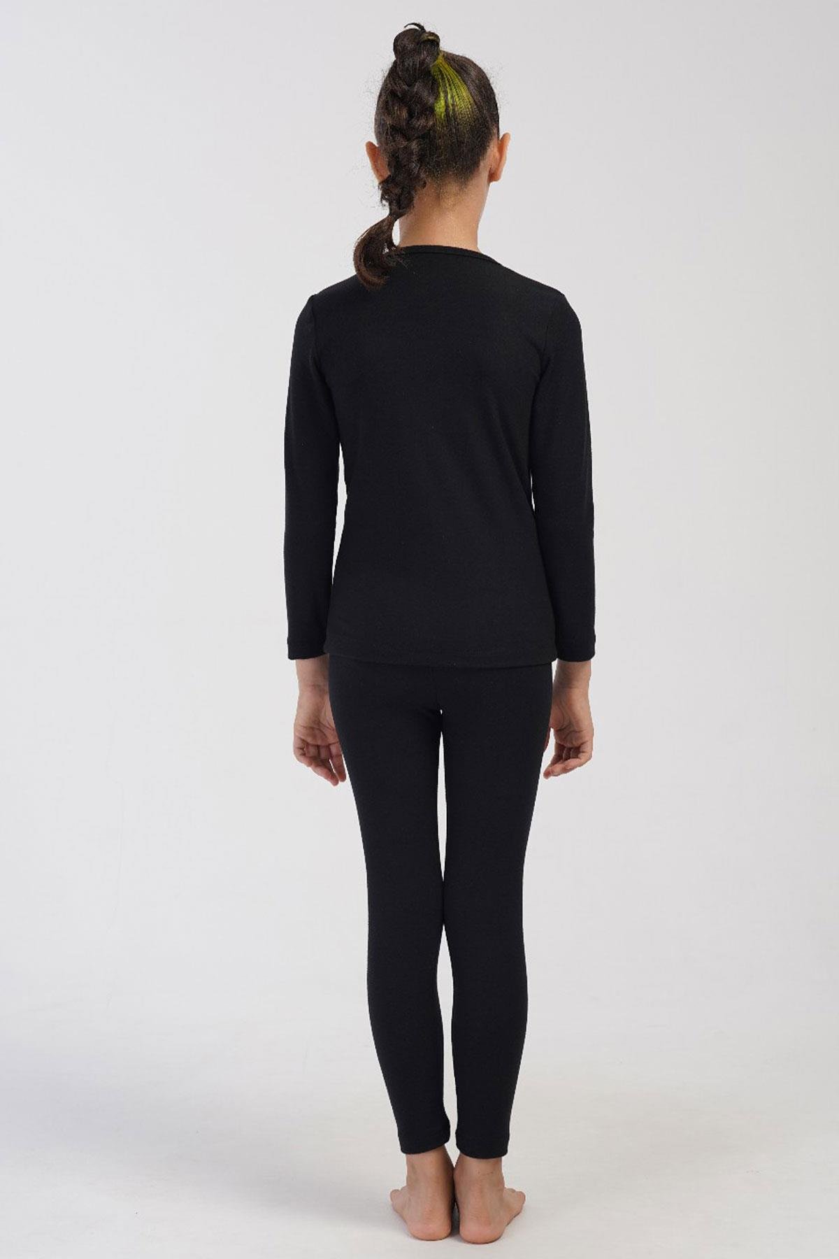 Kız Çocuk Uzun Kol Bisiklet Yaka Termal Takım 405161 Siyah