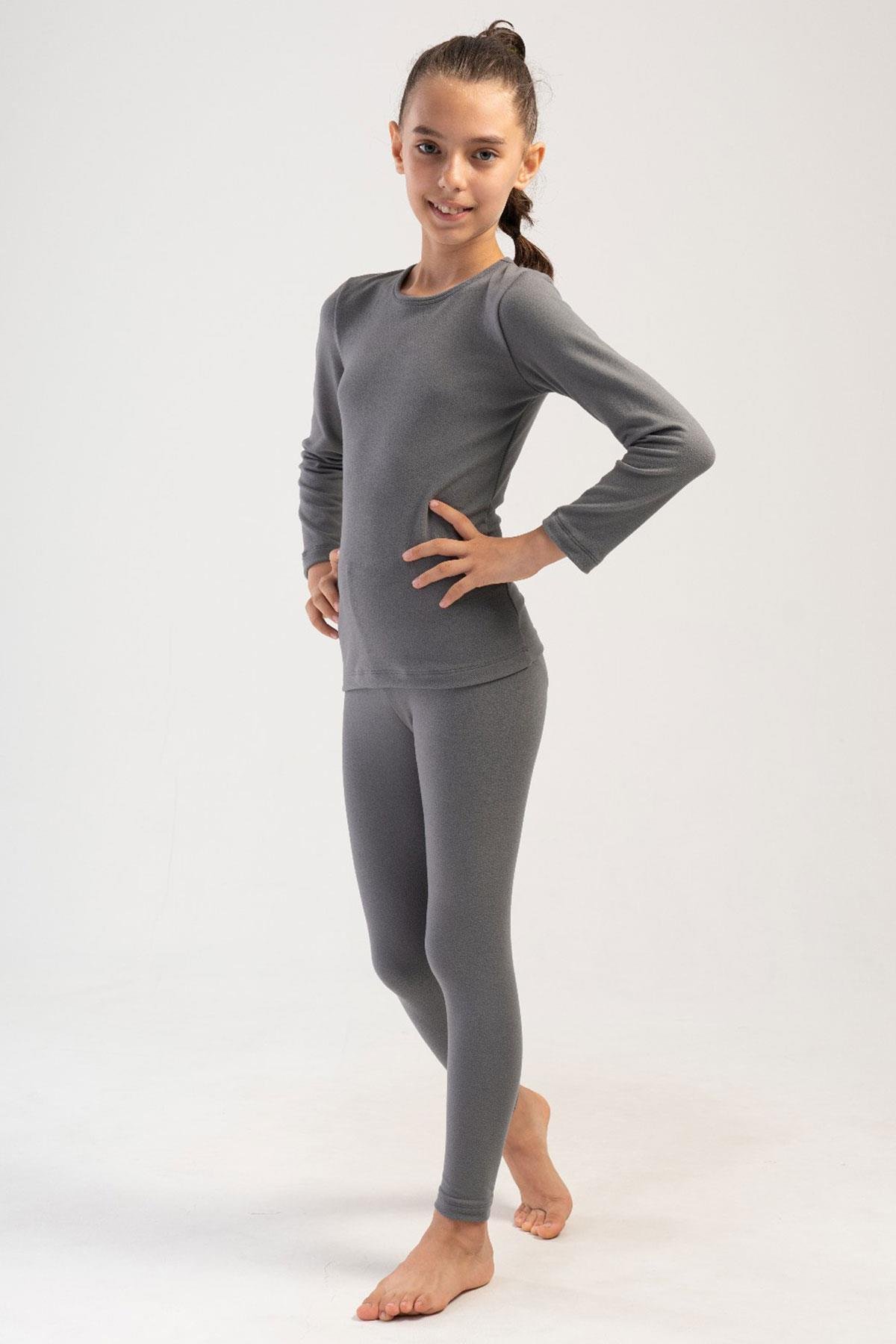 Kız Çocuk Uzun Kol Bisiklet Yaka Termal Takım 405161 Füme