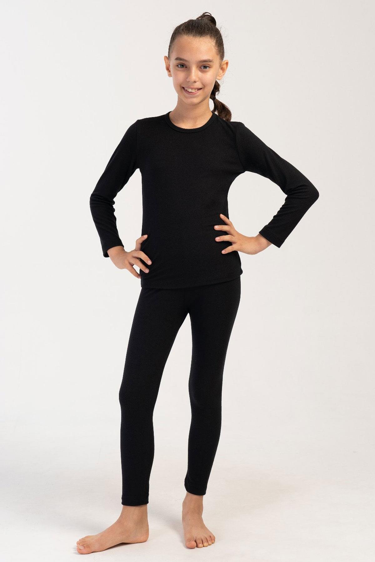 Kız Çocuk Uzun Kol Bisiklet Yaka Termal Takım 405161 Siyah