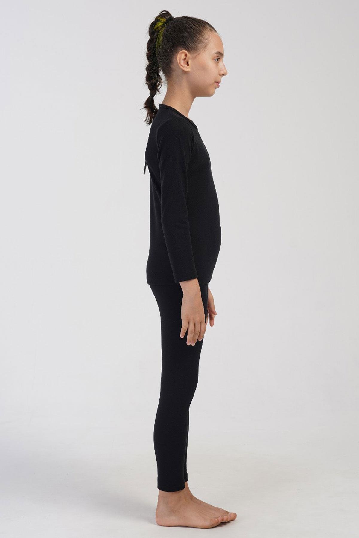 Kız Çocuk Uzun Kol Bisiklet Yaka Termal Takım 405161 Siyah