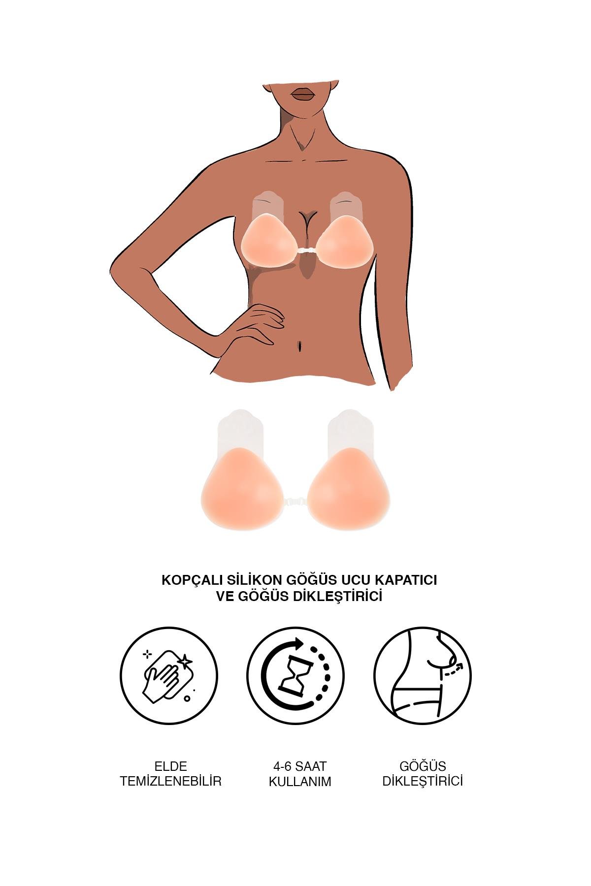 Kopçalı Silikon Göğüs Ucu Kapatıcı ve Göğüs Dikleştirici 7232 Ten