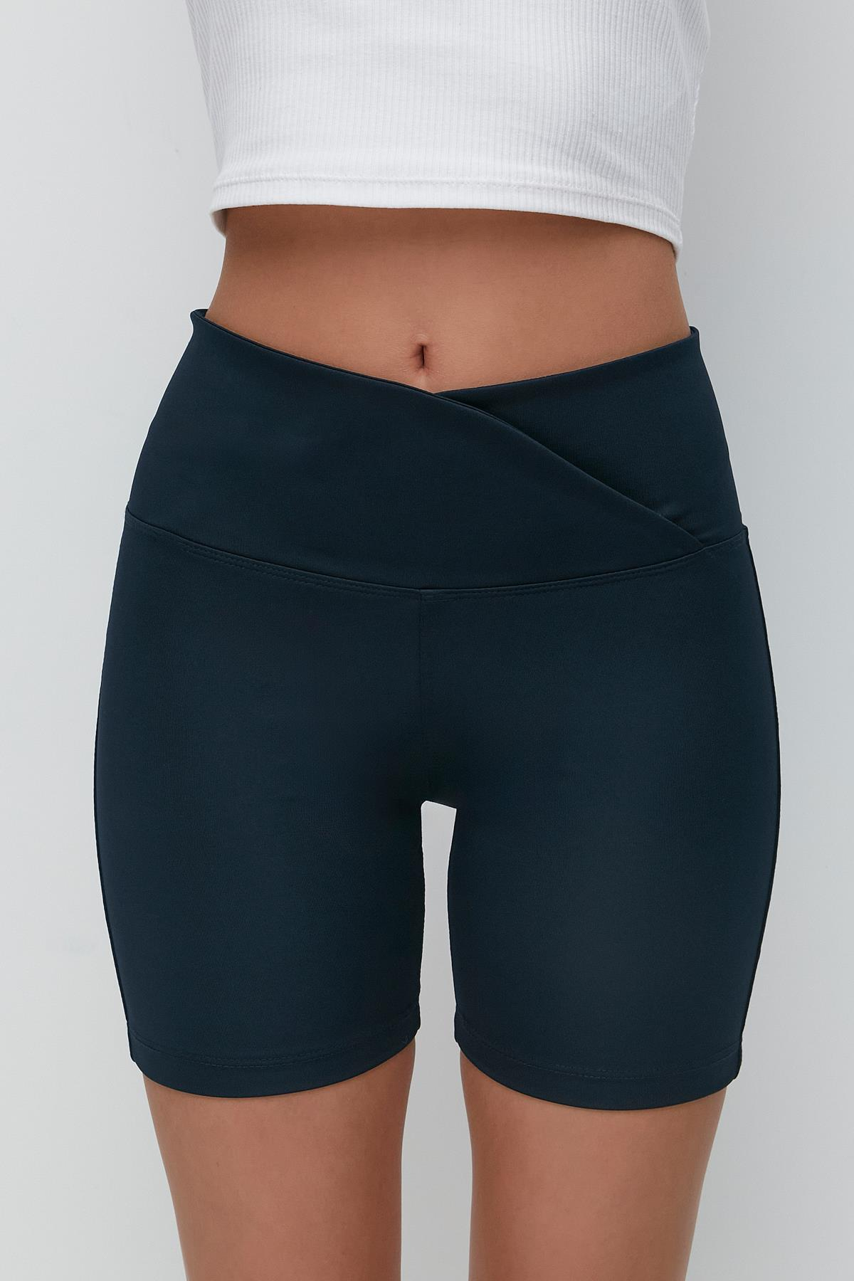 C&City Kruvaze Yüksek Bel Spor Şort Tayt 9413 Lacivert