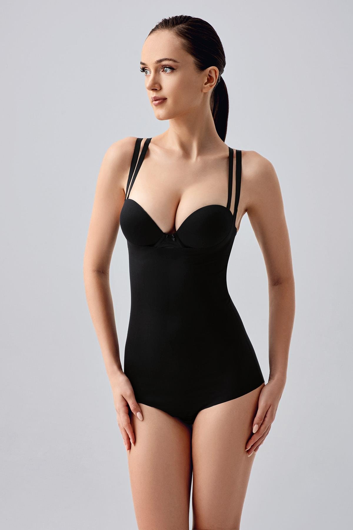 Lazer Kesim Göğsü Açık Slip Korse C19240 Siyah