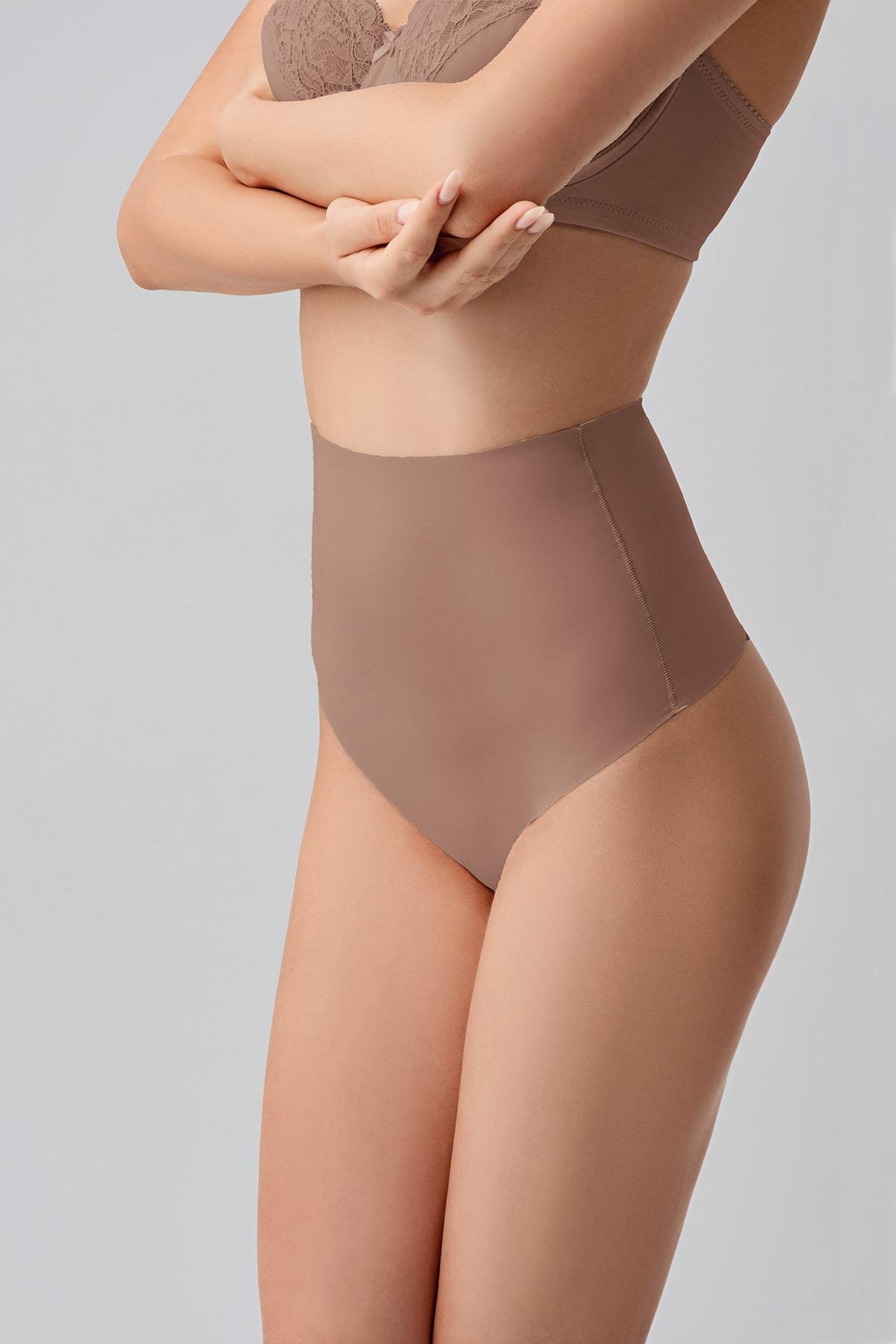 Lazer Kesim Yüksek Bel Dikişsiz String C19206 Cappucino