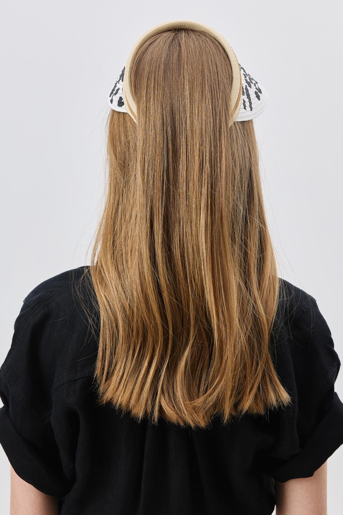 Leopar Desenli Hasır Vizör Şapka Y8209 Beyaz