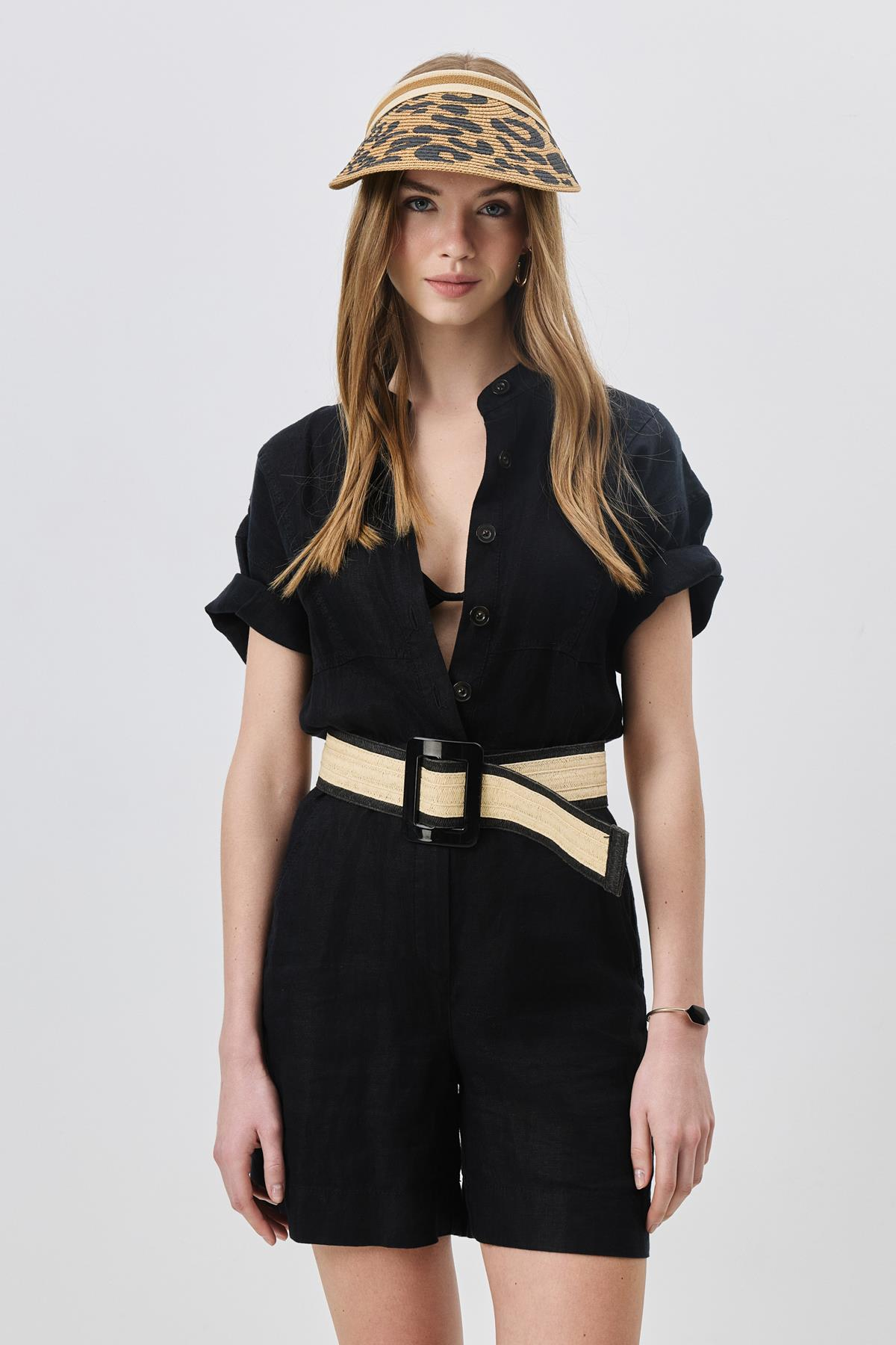 Leopar Desenli Hasır Vizör Şapka Y8209 Camel