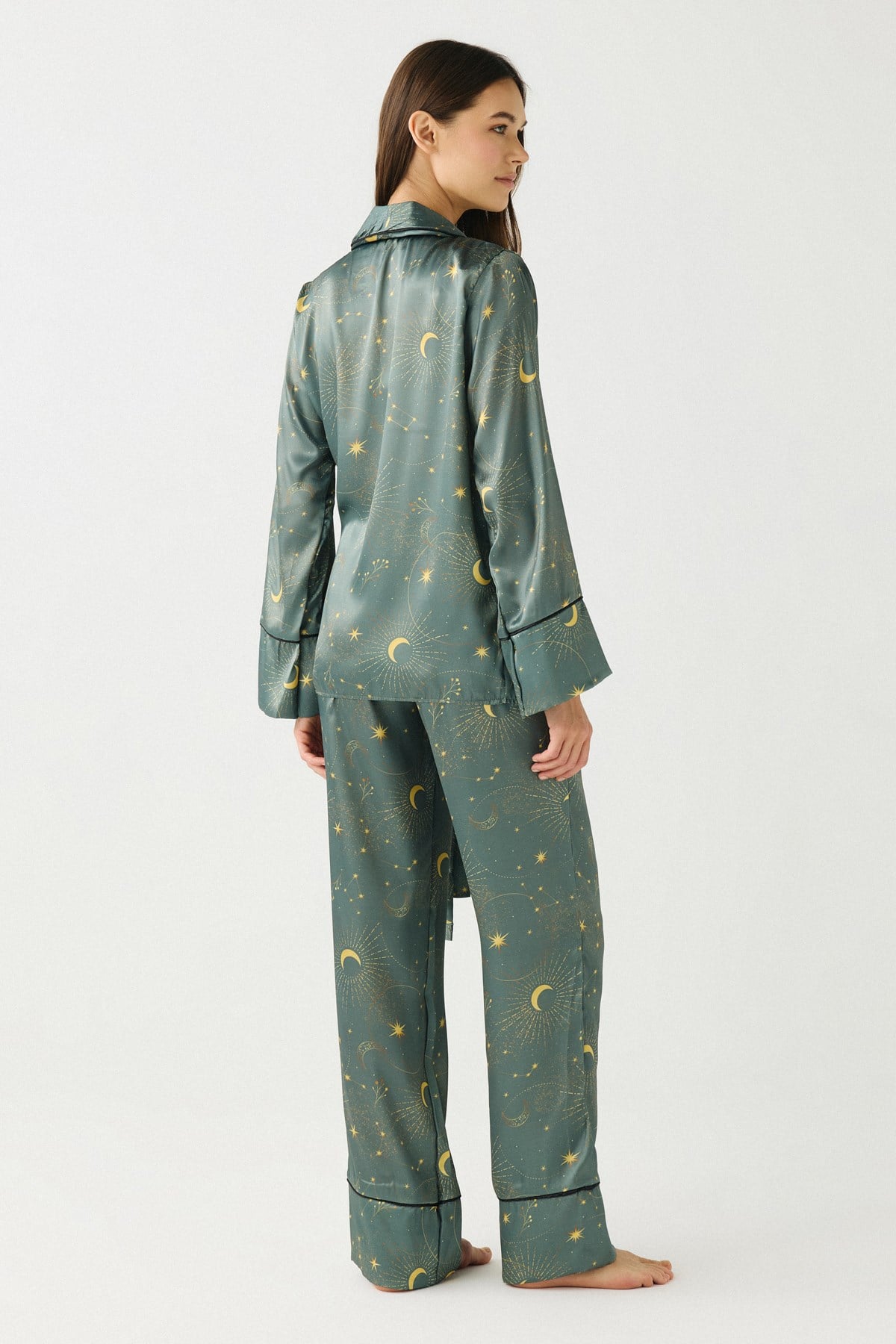 Luna Touch Kimono Pantolon 2'li Saten Takım Haki