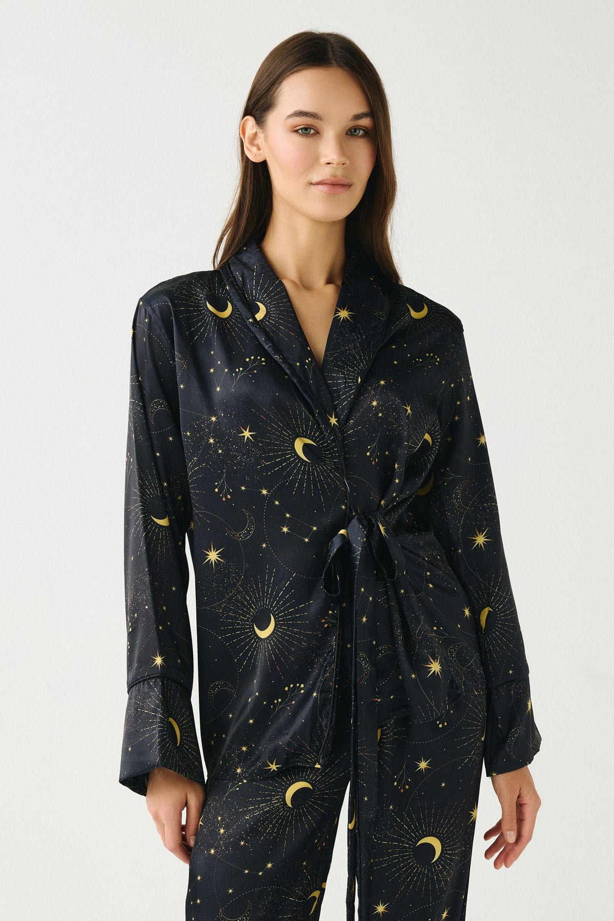 Luna Touch Kimono Pantolon 2'li Saten Takım Lacivert