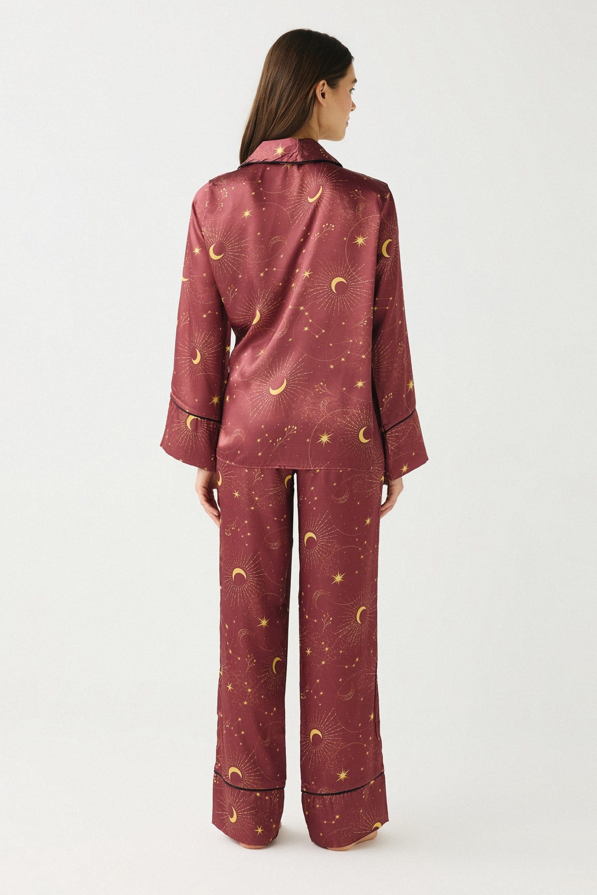 Luna Touch Kimono Pantolon 2'li Saten Takım Kiremit