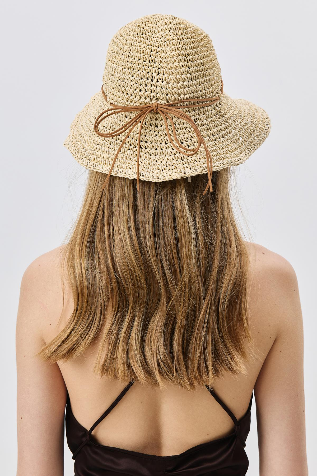 Örgü Hasır Plaj Şapkası Y25730-23 Bej