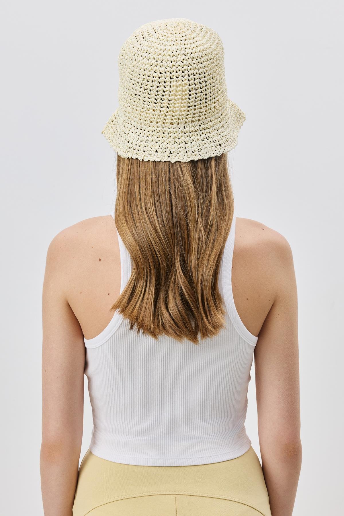 Örgü Hasır Plaj Şapkası Y25730-26 Krem