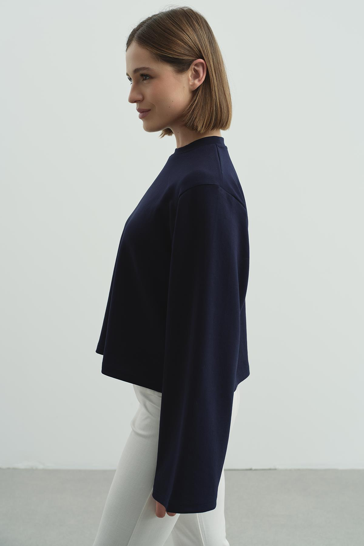 Oversize Basic Kısa Sweatshirt 981 Lacivert