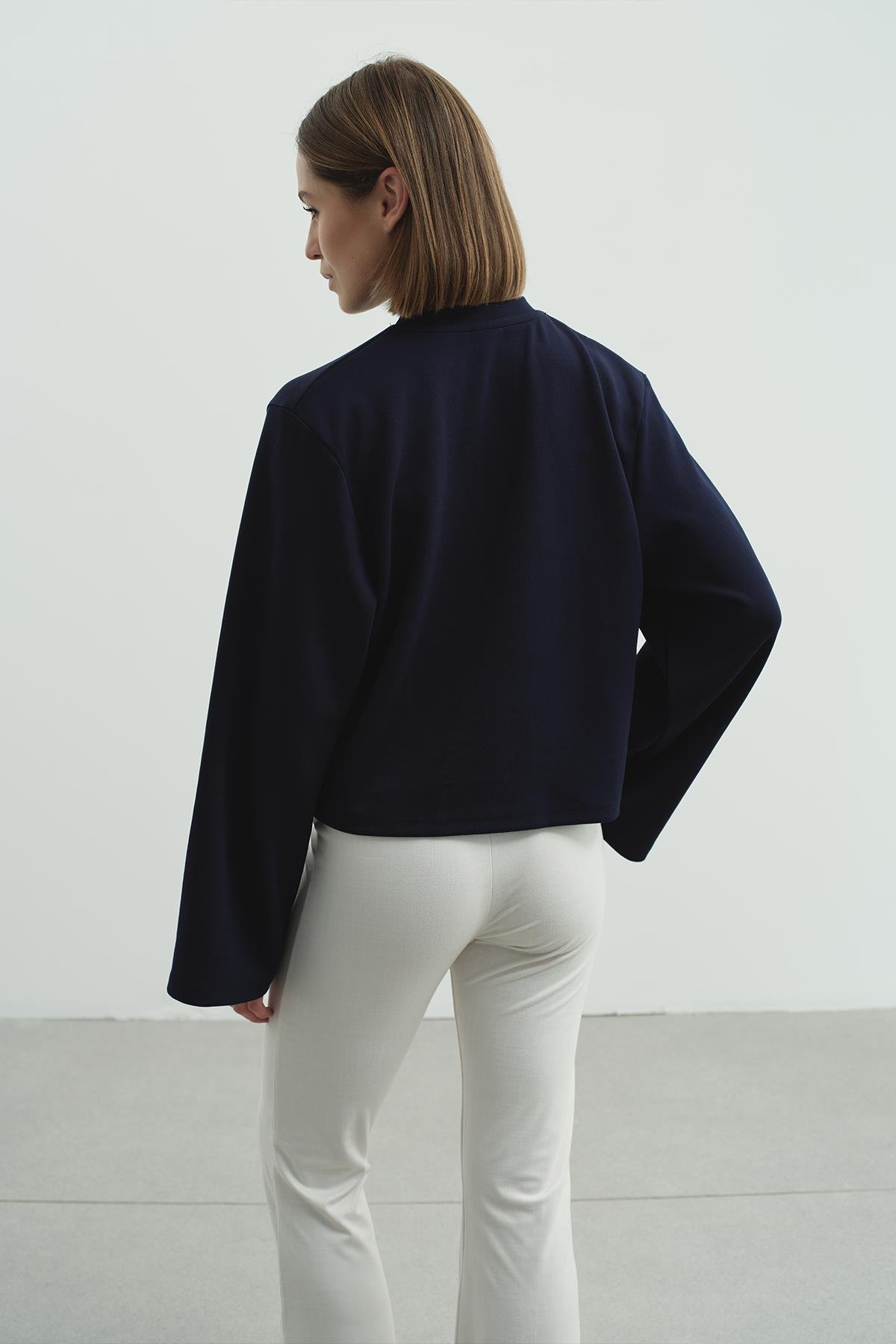 Oversize Basic Kısa Sweatshirt 981 Lacivert