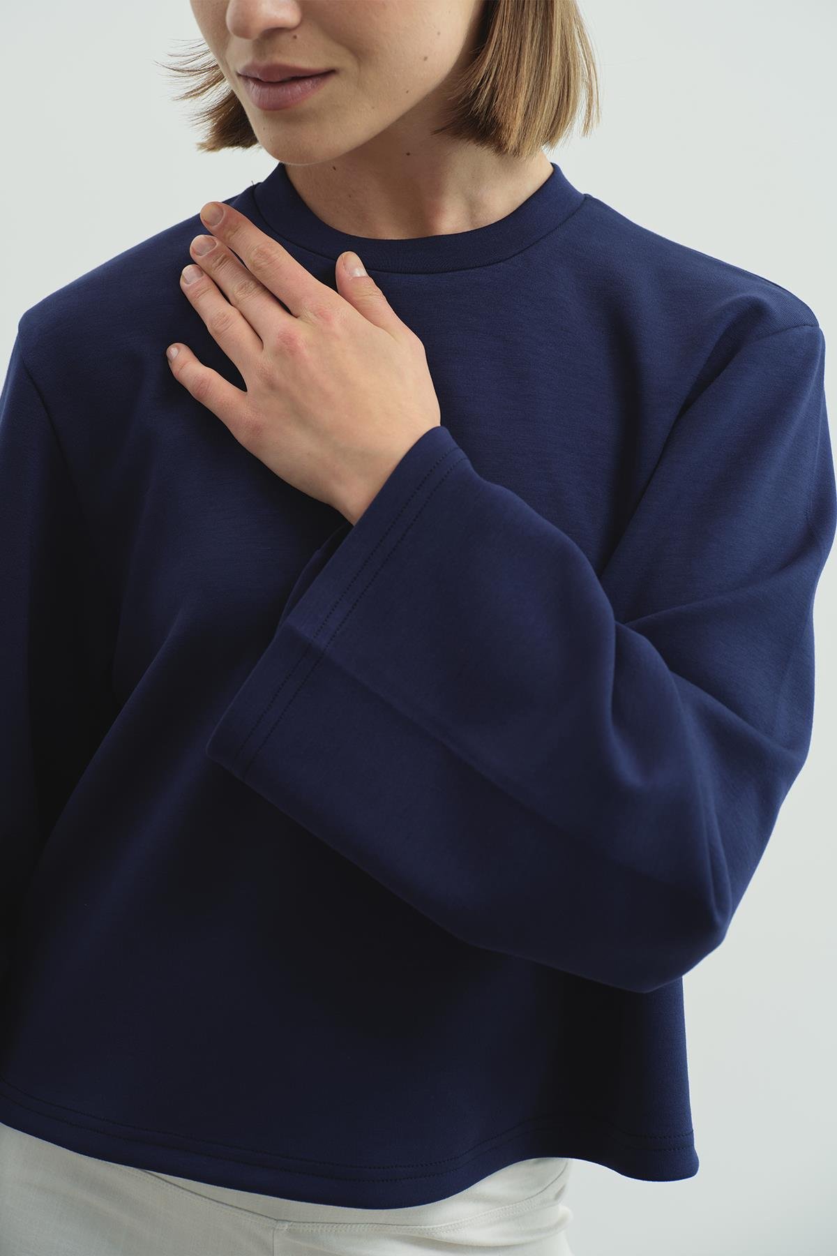 Oversize Basic Kısa Sweatshirt 981 Sax