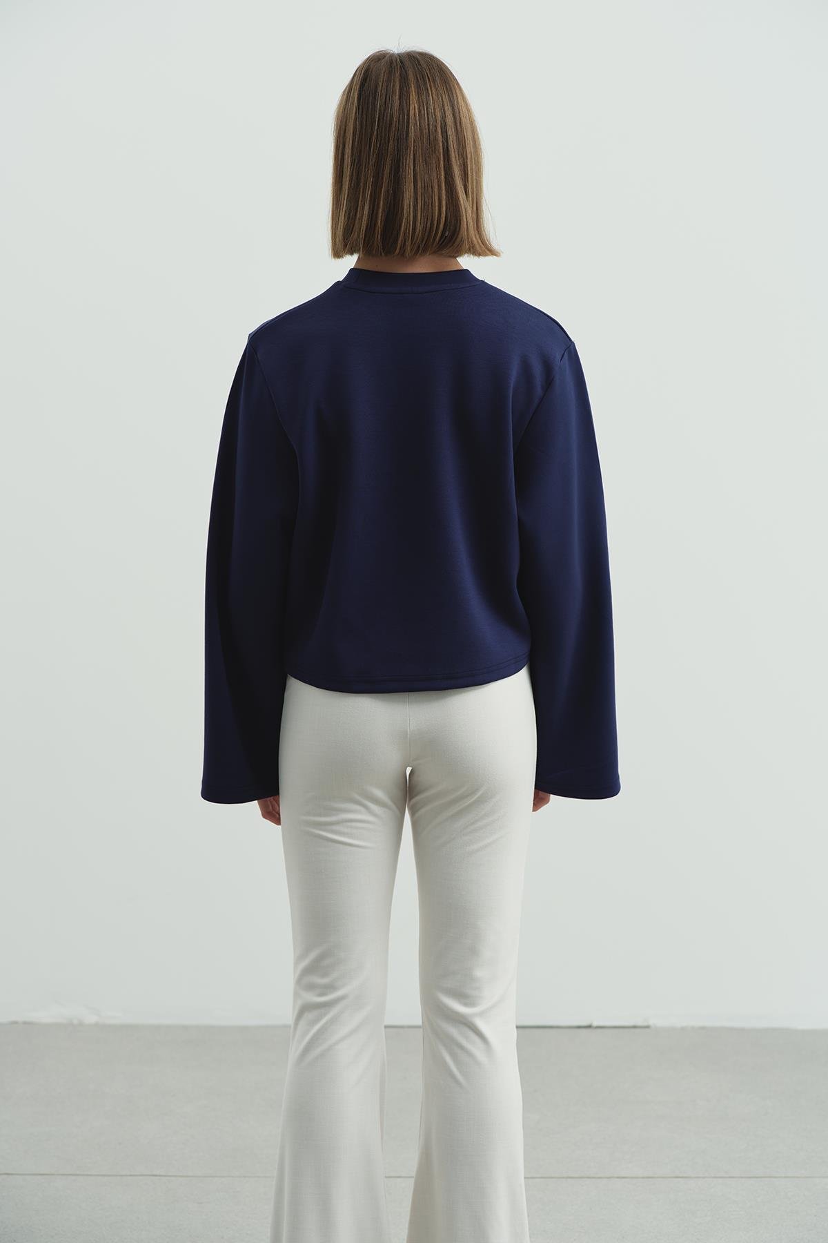 Oversize Basic Kısa Sweatshirt 981 Sax