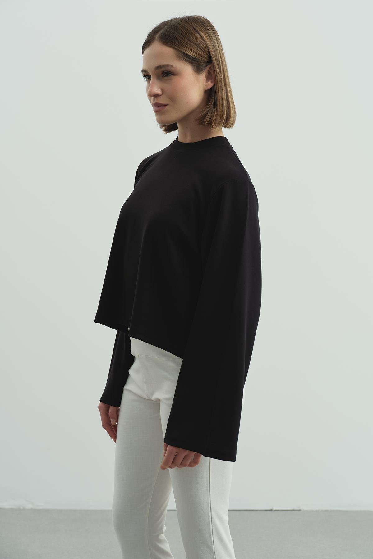 Oversize Basic Kısa Sweatshirt 981 Siyah