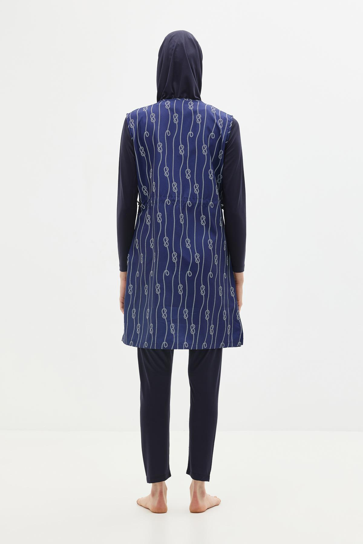 Paraşüt Kumaş Fermuarlı 4'lü Tesettür Mayo 1316 Koyu Lacivert