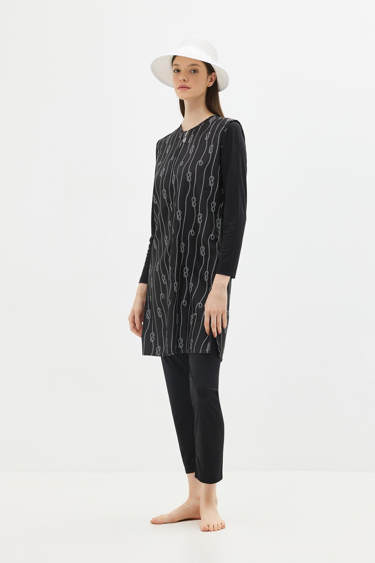 Paraşüt Kumaş Fermuarlı 4'lü Tesettür Mayo 1316 Siyah