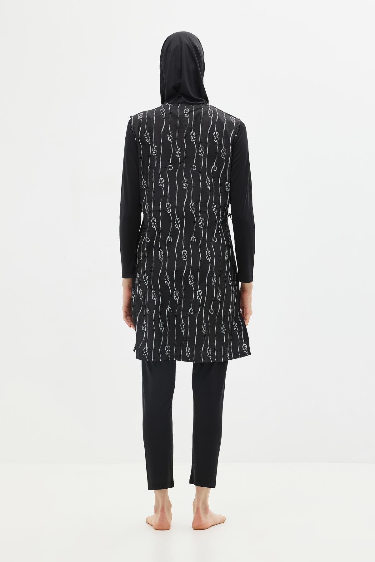 Paraşüt Kumaş Fermuarlı 4'lü Tesettür Mayo 1316 Siyah